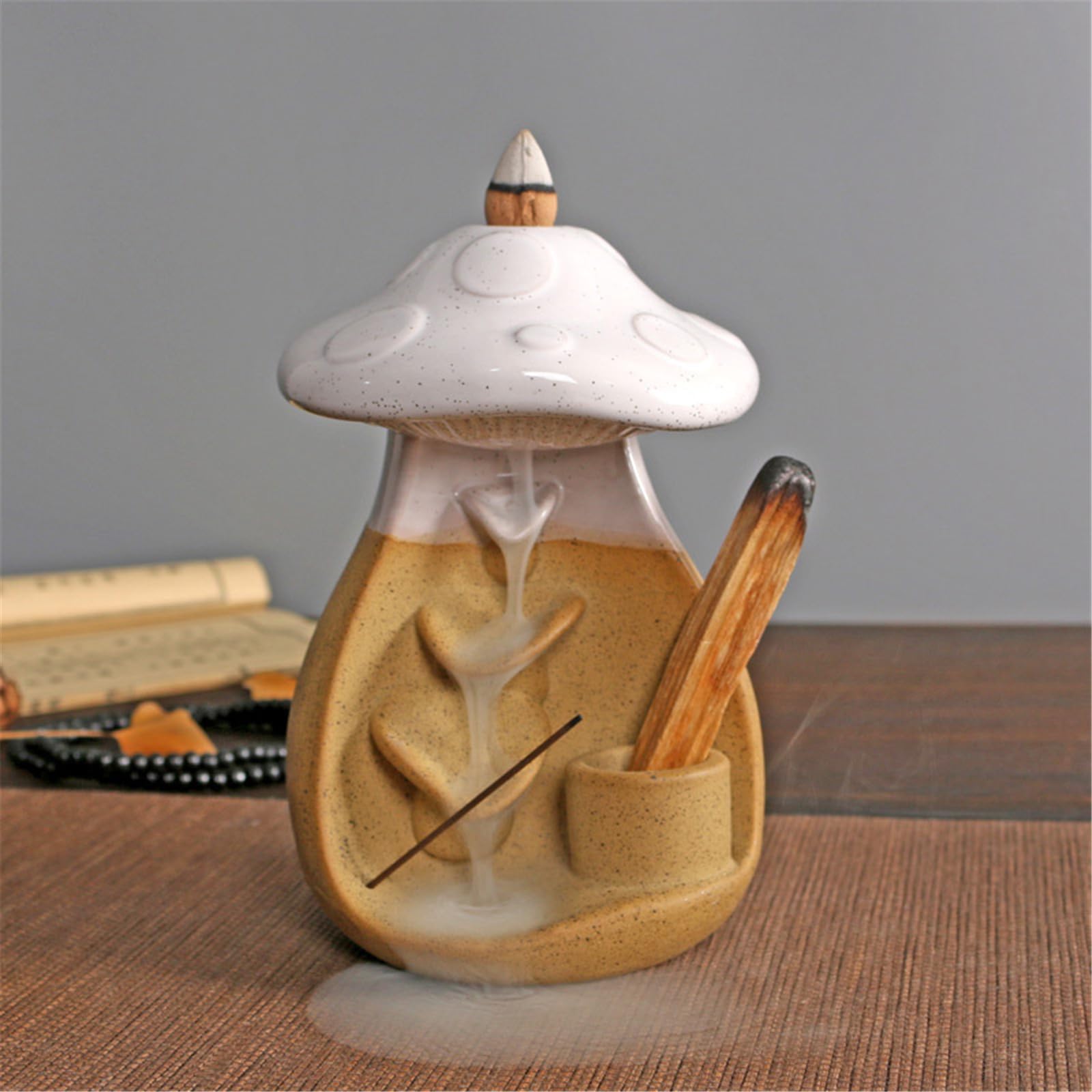 Portaincenso a fungo in ceramica, con piattaforma a cono e cascata affumicata, per la decorazione domestica, bruciatori di incenso