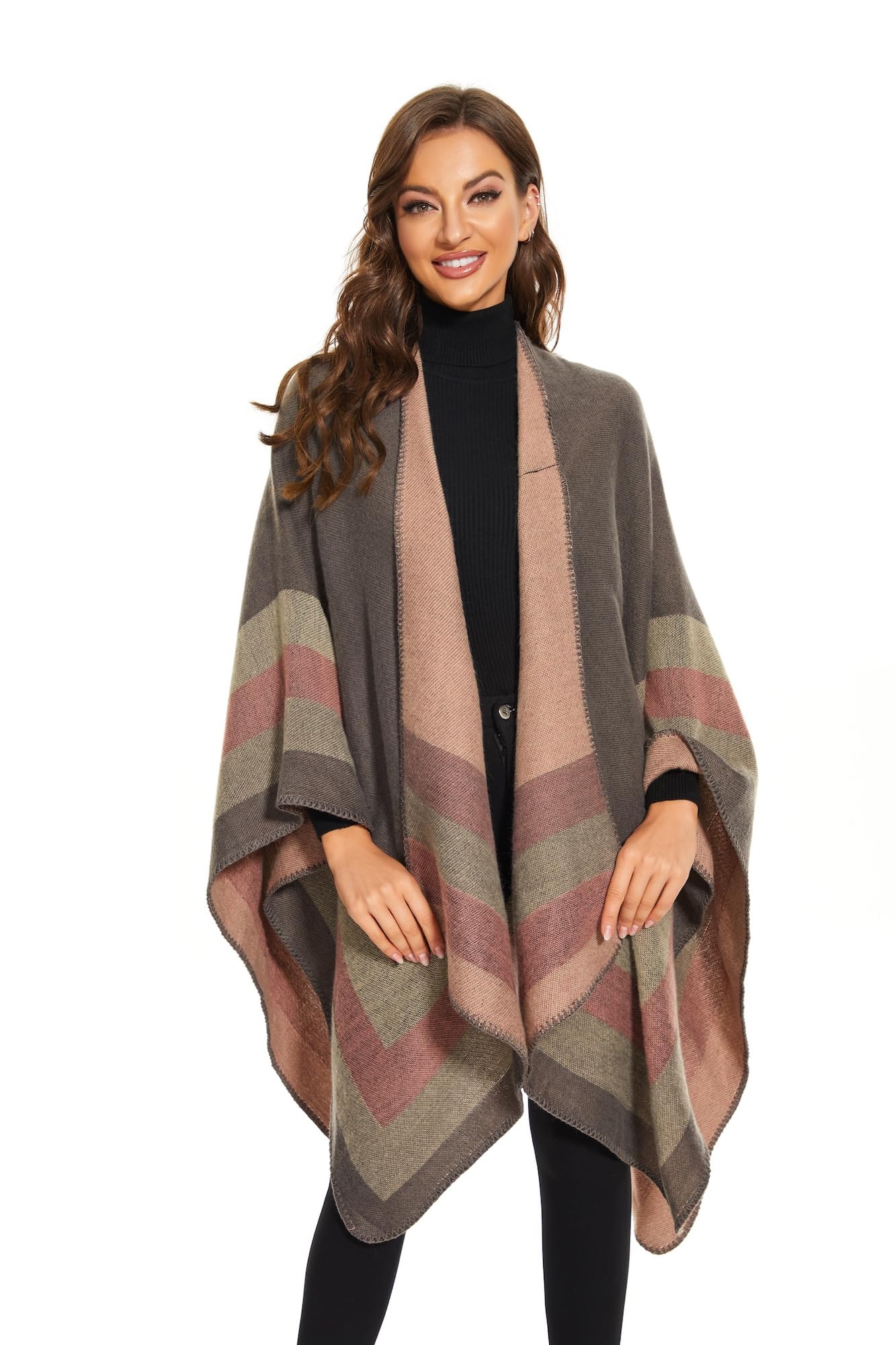 Poncho Femme Hiver Élégant Châle Femme Chaud Poncho Cape Réversible Écharpe Châle Hiver Automne Cadeau de Noël pour Femme