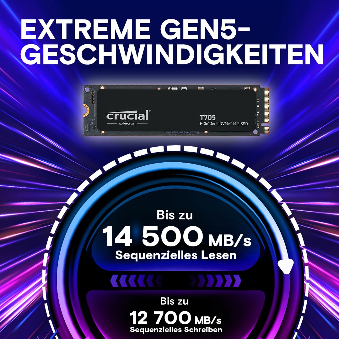 Crucial T705 2TB SSD PCIe Gen5 NVMe M.2 Internal Gaming SSD, Up to