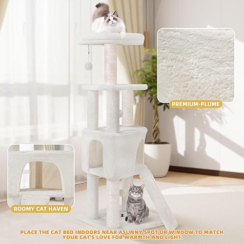 Miniatura 7 de Torre de árbol para gatos de 45 pulgadas con condominio grande para gatitos de interior, torre para gatos con poste rascador, tabla de rascar y