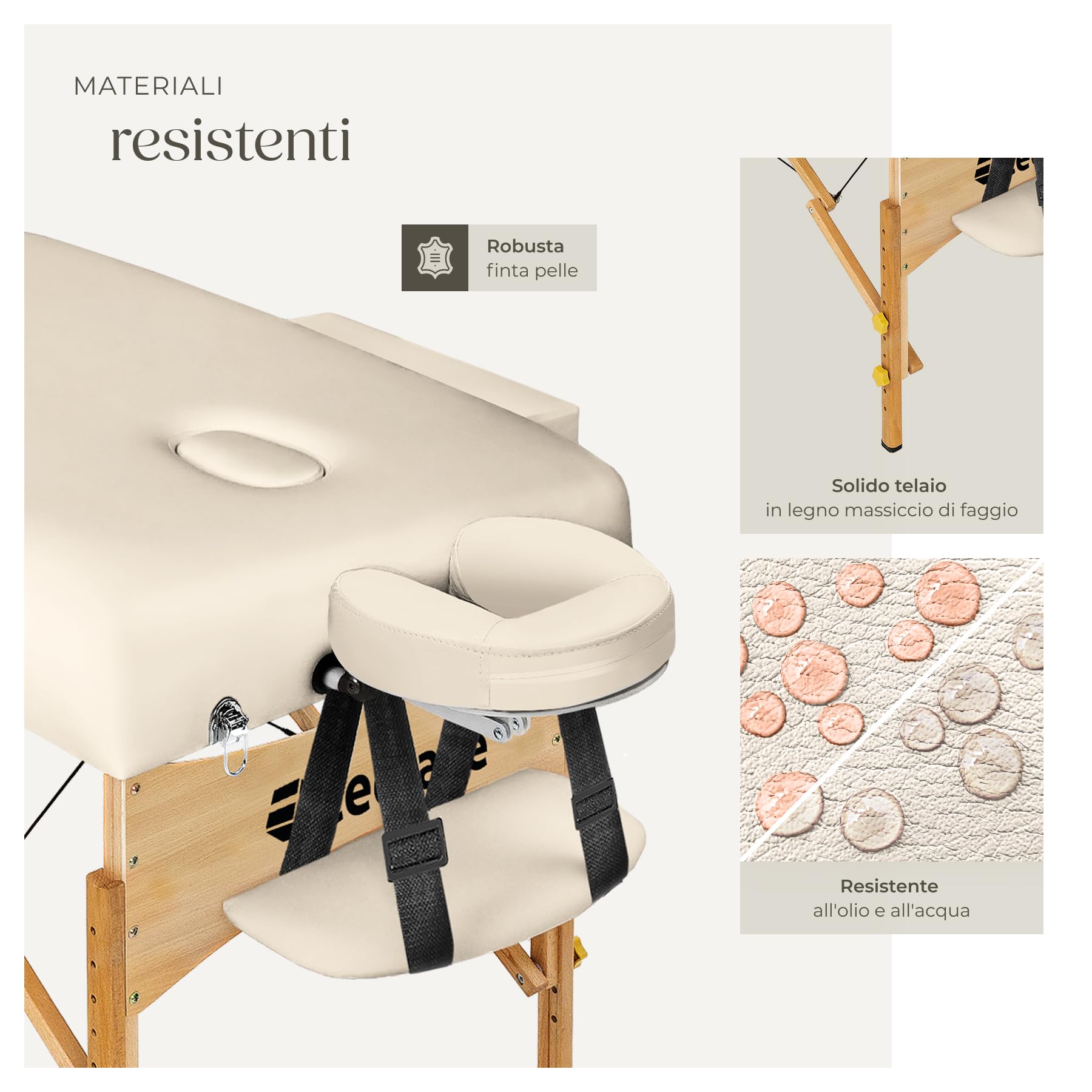 tectake® Lettino Massaggio portatile, Morbida Imbottitura, Poggiatesta, letto pieghevole, Legno, lettino estetista, fisioterapia, Lettino Tattoo - Beige