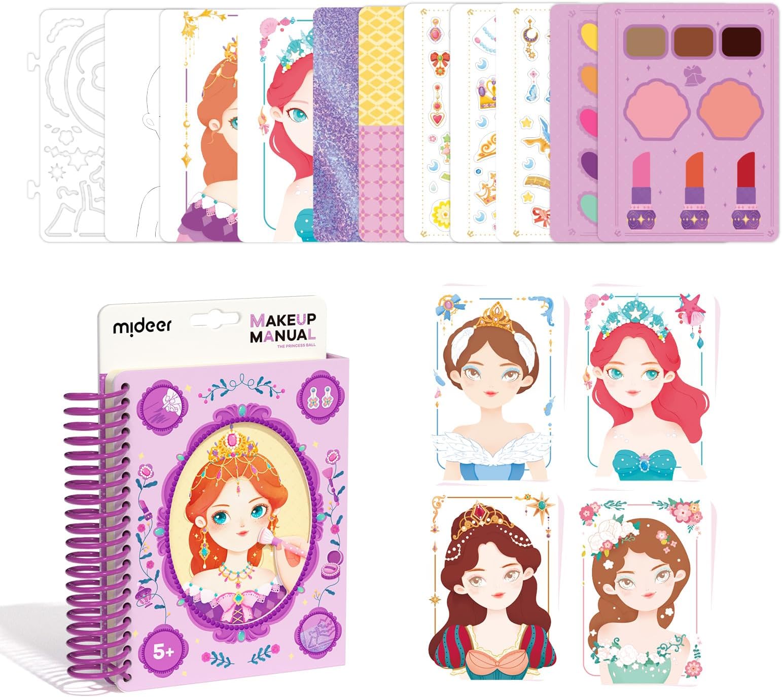 Fashion Design Sketchbook with Watercolor Painting, Princess Dress-up Activity Book with Stencils and Stickers, Make-Up Fashion Designer Kits for Kids 5 6 7 (Makeup Manual Princess Ball)
