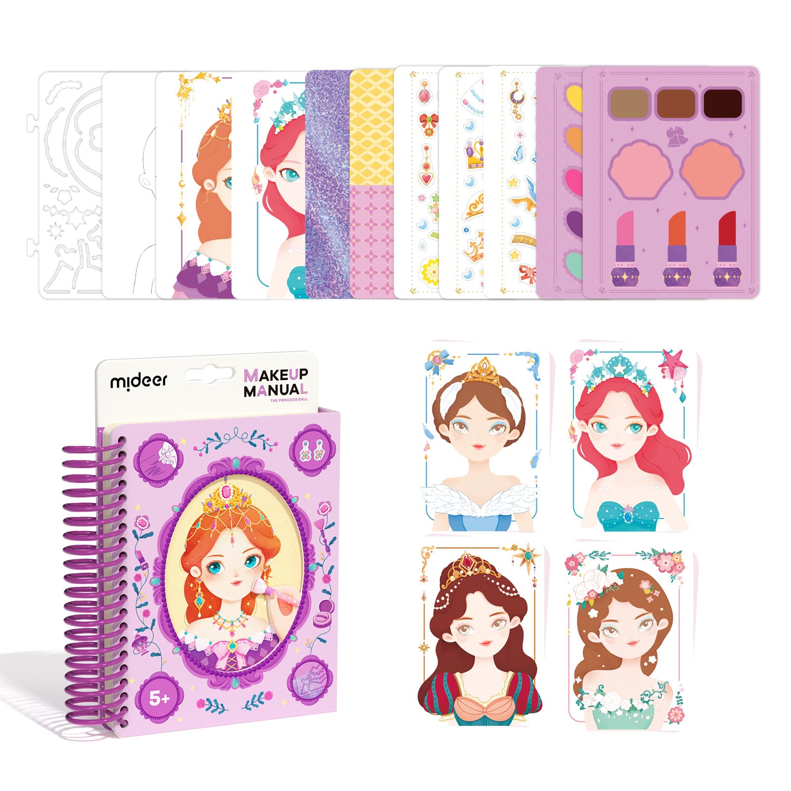 MiDeer Fashion Design Sketchbook with Watercolor Painting, Princess Dress-up Activity Book with Stencils and Stickers, Make-Up Fashion Designer Kits for Kids 5 6 7 (Makeup Manual Princess Ball)