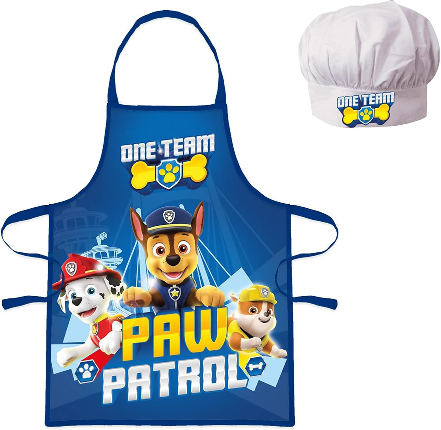 Sorrisini - Delantal infantil sombrero para cocinar la Patrulla Canina ajustable gorro de cocina y delantal Set para niños, hornear o pintar para niños, azul, 3-8 años, azul