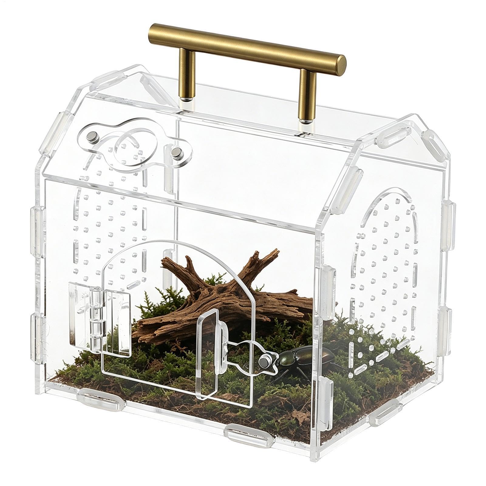 Jumping Spider Terrarium, Acrylic Reptile Cage with Handle, Reptile Ventilation Enclosure for Living Room Office Home Travel Scorpions Spiders Frogs Geckos Tarantulas