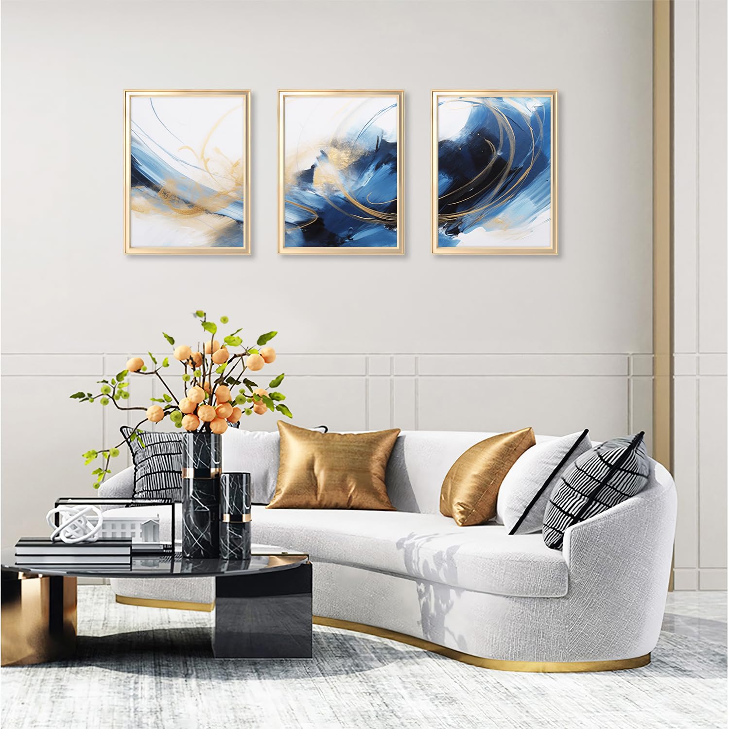 Dazzlewall Abstract Wall Decor Poster Modern Blue Black Gold Wall Poster for Bedroom Living Room Decor 12x16 in Unframed Set of 3 - Image 4
