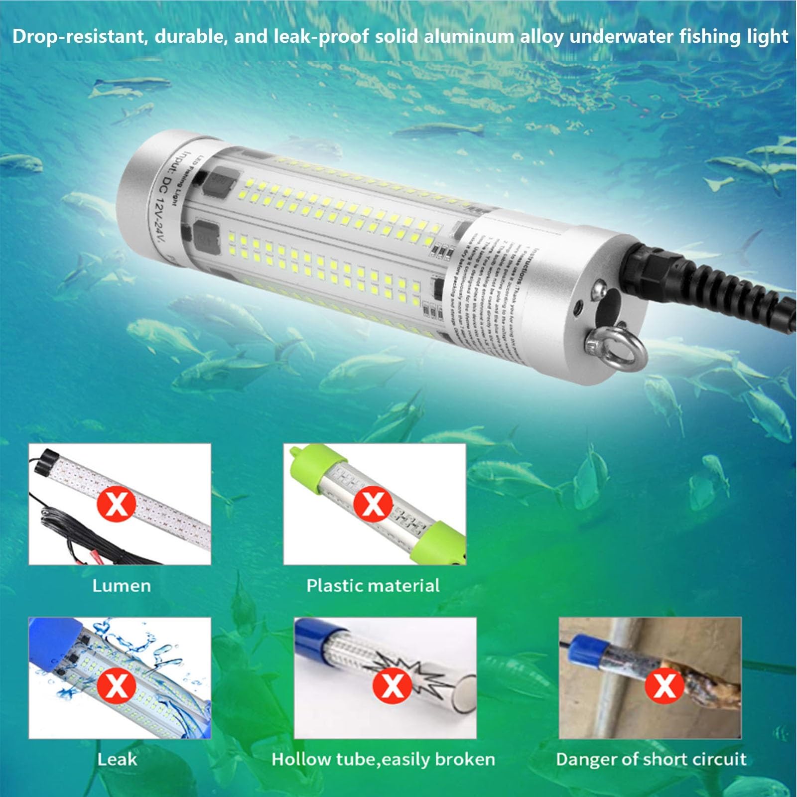 Ranpo GL1053 LED Underwater Fishing Light – Multicolor Fluorescent Fish Attractant, 5 Year Warranty