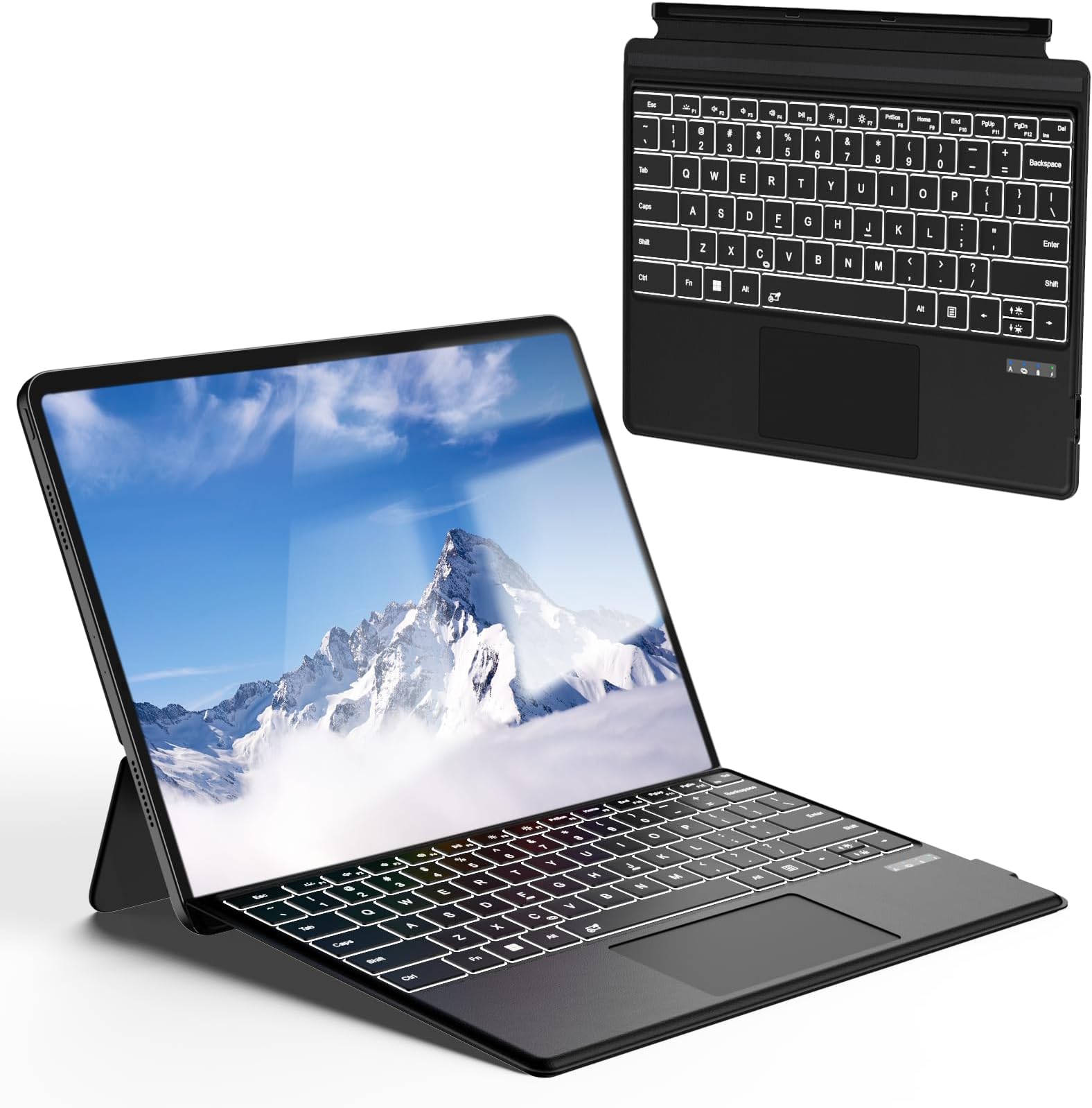 Surface Pro Keyboard for Pro 3/4/5/6/7/7 Plus, Wireless Bluetooth Surface Keyboard with 12 Gesture Touchpad, 7 Colors Backlit, Smart Sleep/Wake, Rechargeable Battery& USB-C Charging