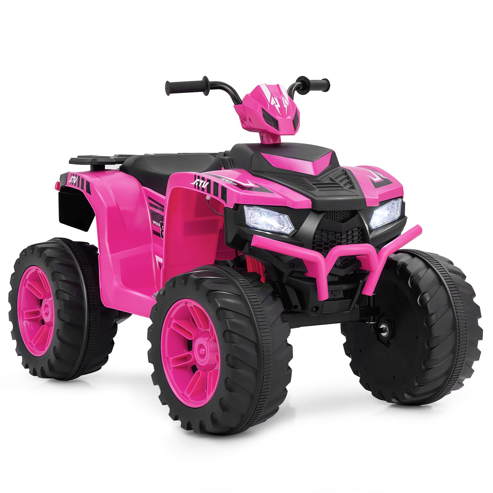 COSTWAY Kids Electric Quad Bike, 24V Battery Powered Ride on ATV with Soft Start, Wireless Connection, Music, LED Lights, Forward/Backward Functions, for Boys & Girls Aged 3-8 Years (Pink)