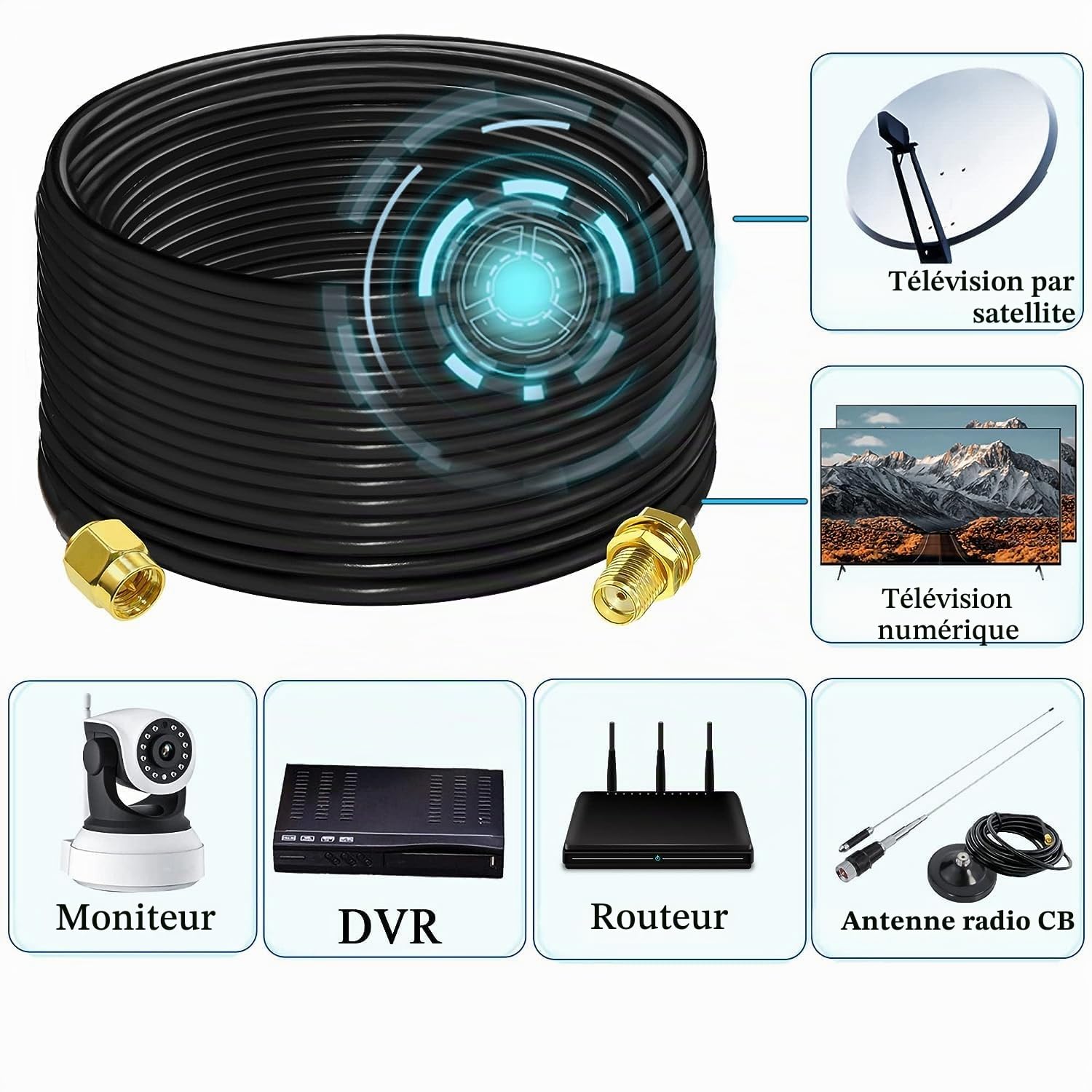 GTIWUNG Adaptateur SMA mâle - Femelle, RG58 Câble Coaxial 15m, Rallonge Antenne WLAN, Câble d'Extension pour Antenne Male/Femelle (50 Ohm)