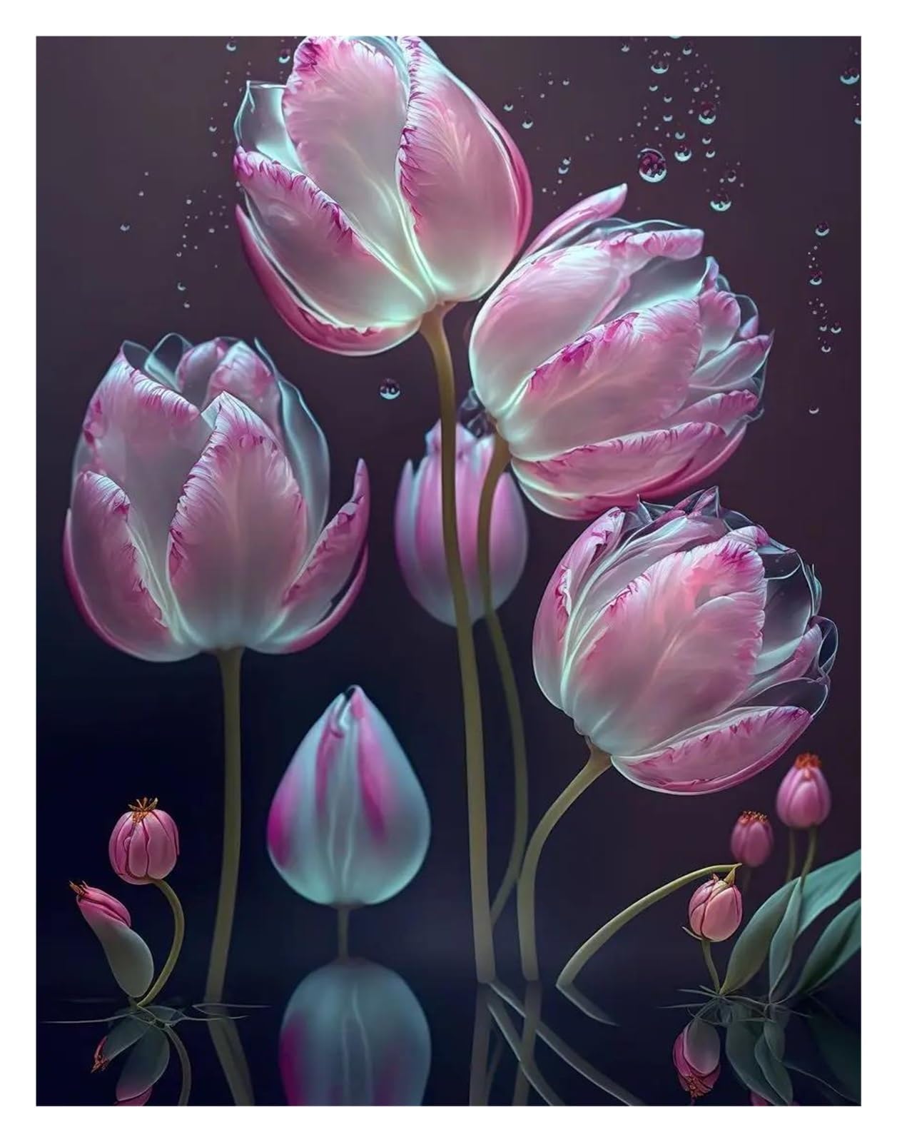 Póster de tulipanes floreciendo tras la lluvia que evoca la frescura de la naturaleza en casa
