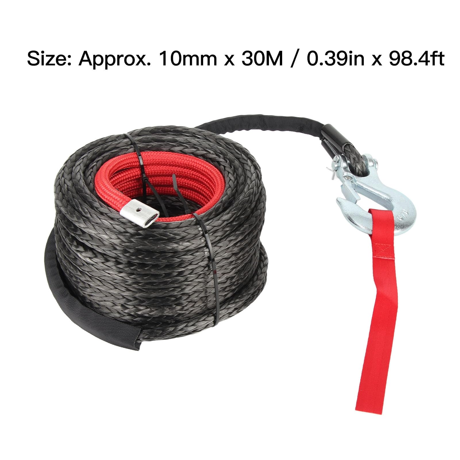 10mm X 30m Syntetyczny Zestaw Lin do Wciągarki Odporny na Zużycie Zestaw Kabla Holowniczego Ultra Bezpieczny Hak do Ciężarówek ATV UTV Self Rescue