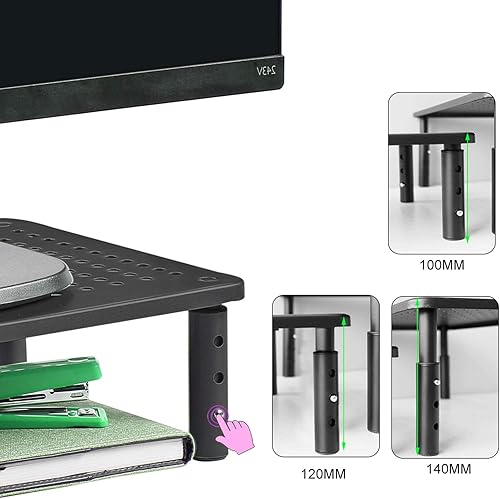 Miniatura 6 de Bracwiser Soporte elevador para monitor, 3 niveles de altura ajustable, soporte de monitor de escritorio para computadora, laptop, impresora,