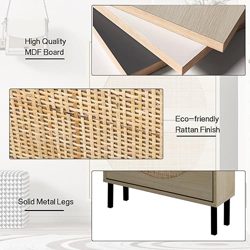 Miniatura 3 de Zapatero con 2 puertas, zapatero de ratán con cajones, organizador de almacenamiento independiente para entrada, armario estrecho para zapatos,