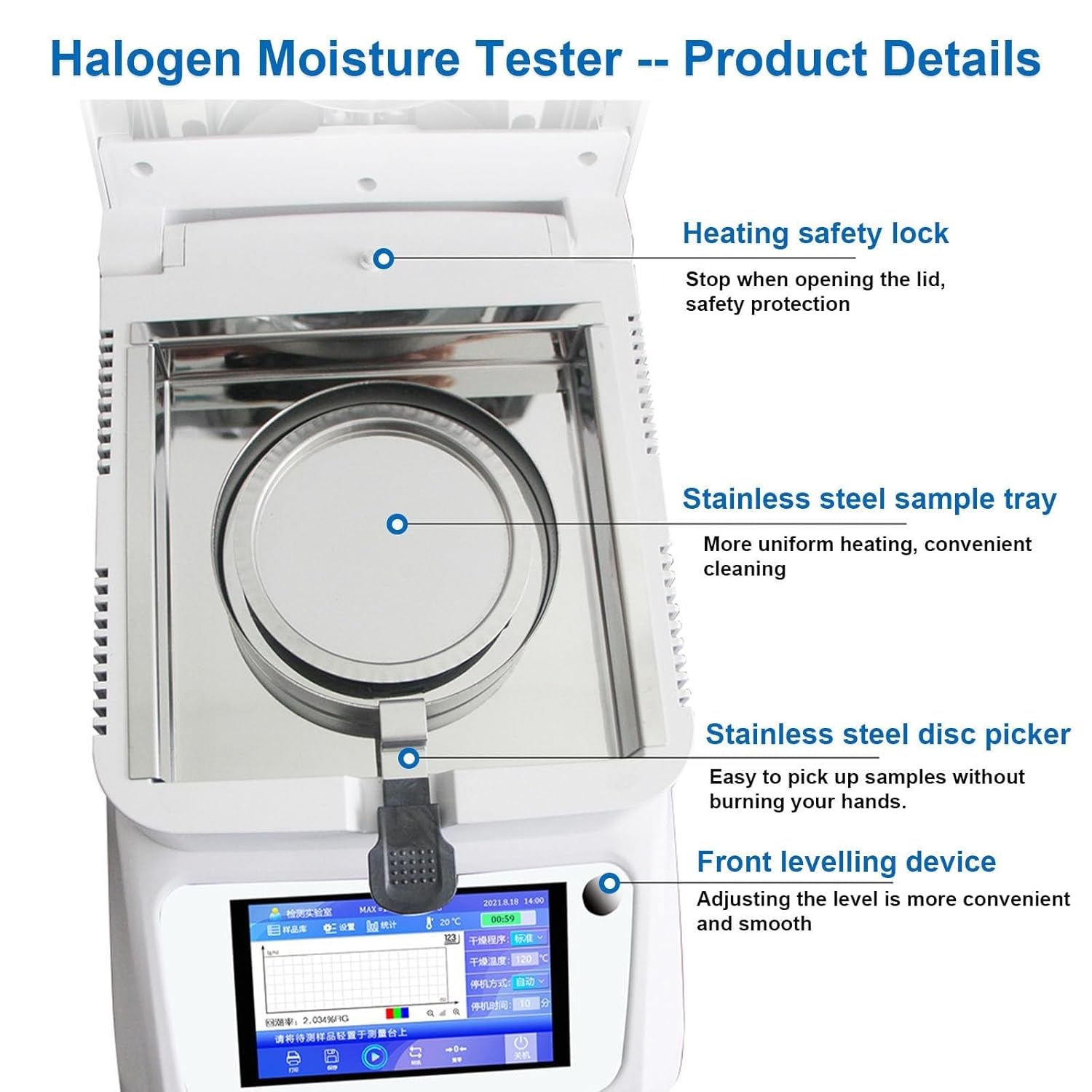 Intelligent Halogen Moisture Analyzer with Data Management | 5” Touch Screen Tester for Multi-User Labs, with RS232 and Audit Trail for GLP Compliance(XFSFY-1202MA)