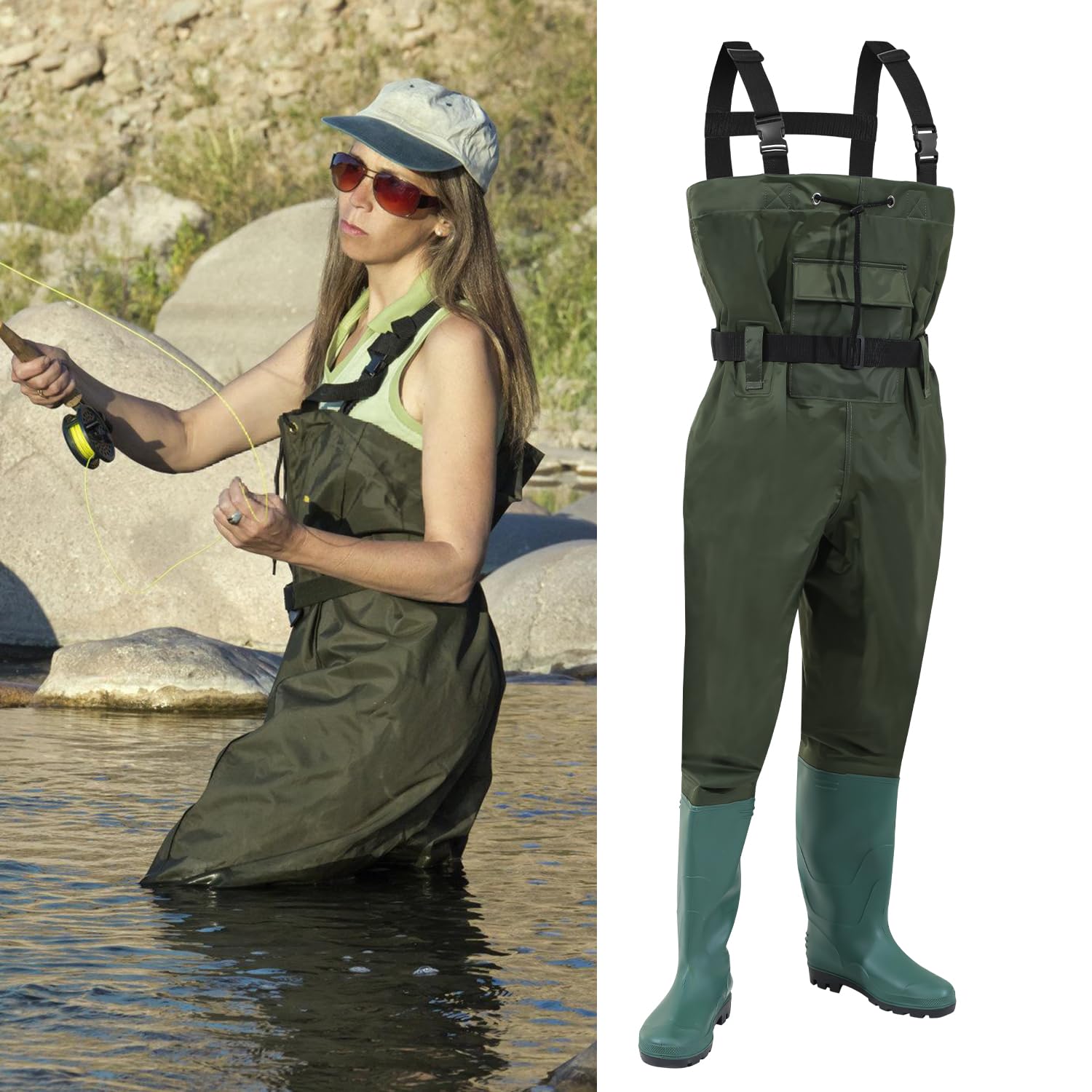 Wathos Herren und Damen Wasserdichte Anglerhosen aus 70D Nylon PVC und Neopren für Angeln, Bauernhöfe und Bauarbeiten