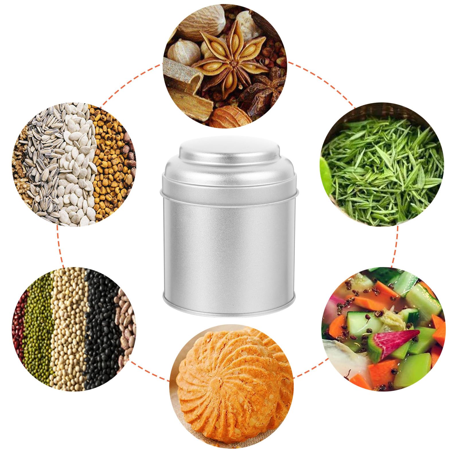 SHERCHPRY Lot de 6 Boîtes à Thé en Tôle Argentée Double Couvercle Hermétique, Multi-fonctions pour Conserver le Thé Frais, Rangement Cuisine Voyage