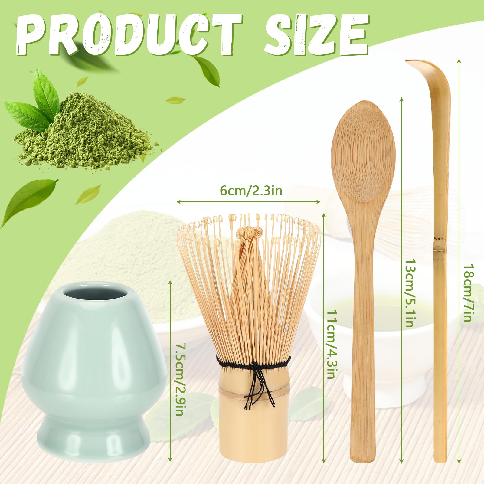 4 StüCk Matcha Besen Matcha Set Macha Tea Set, Whisk ZubehöR, Bambusbesen, LöFfel, Keramik Matcha Besen Halter Japanisches Handgefertigtes Geschenkset (Grün)