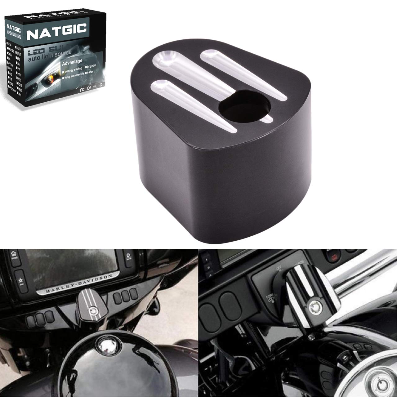 NATGIC 1PCS Black CNC Ignition Switch Cover for Electra Street Glide 2006-2013