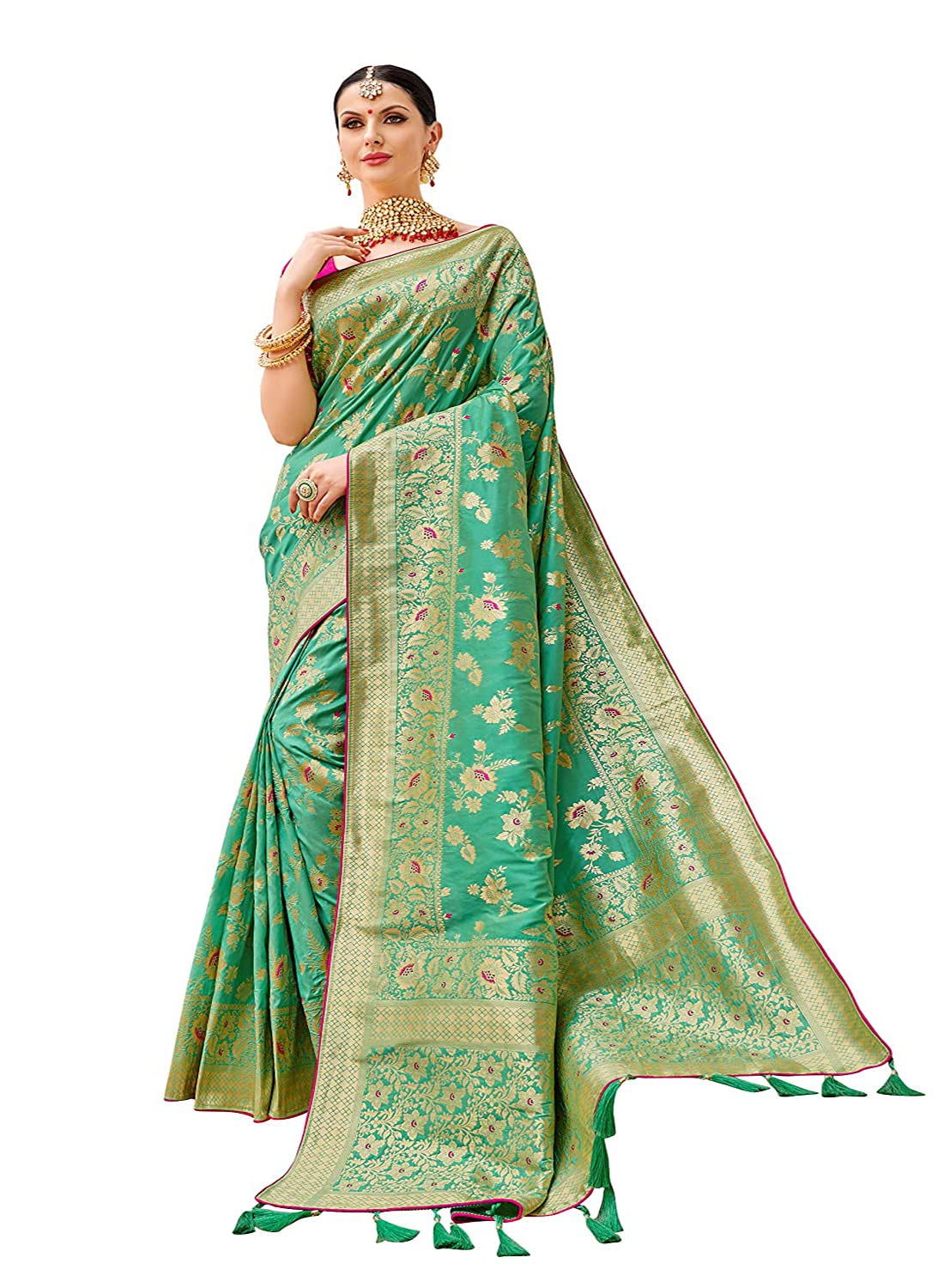 Monjolika Fashion Women's Pure Kanjivaram Style Banarasi Soft Design silk Saree With Blouse Piece For Wedding (37769 color)