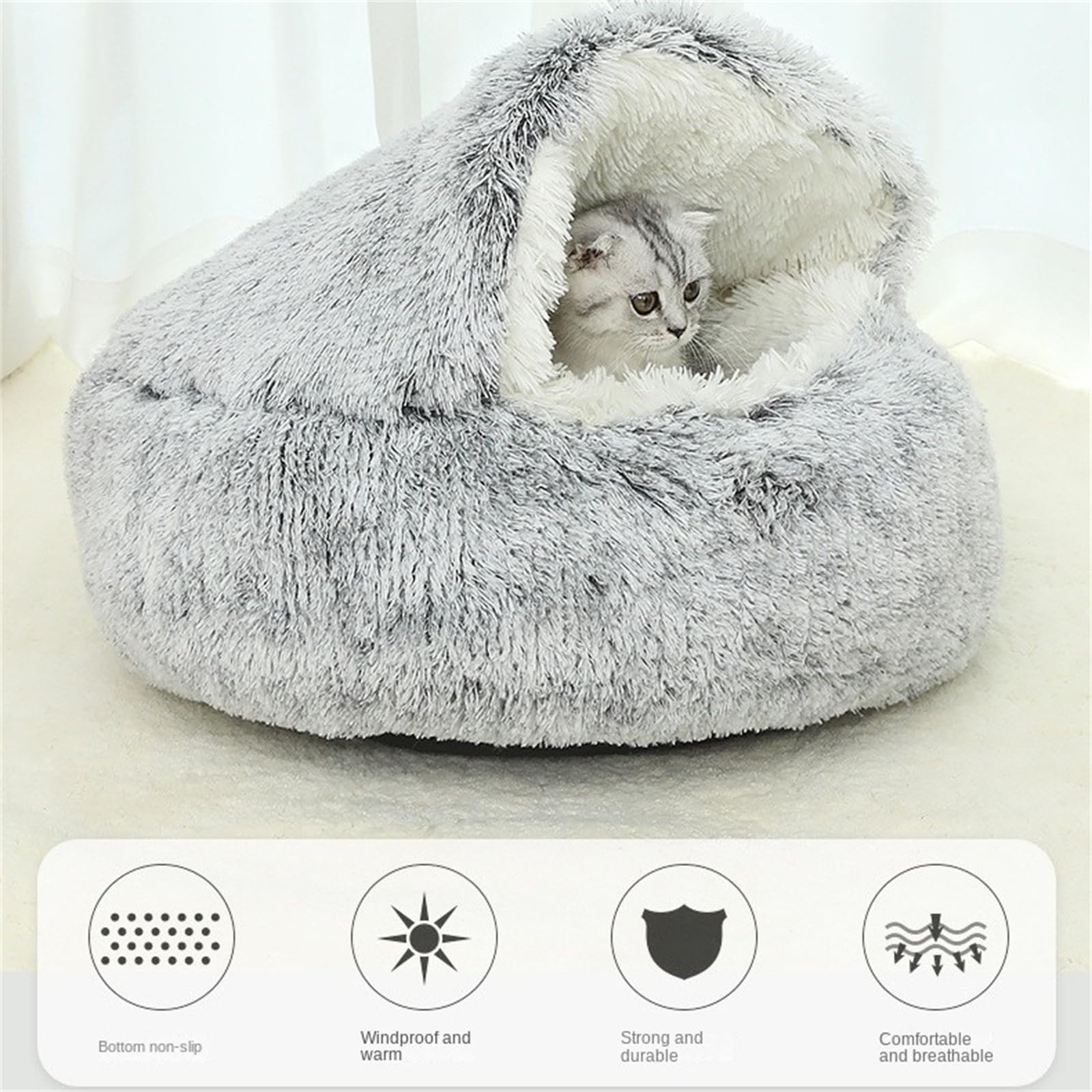 Kexpery Hundebett Donut-Form – Weiches Plüschbett Mit Hohem Rand Für Katzen & Hunde, 4 Größen