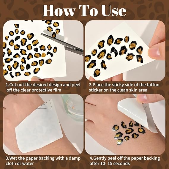 Leopard Cheetah Ears Headband with Tattoos for Women Leopard Cat Ears Headpiece with Face Stickers Cosplay Supply
