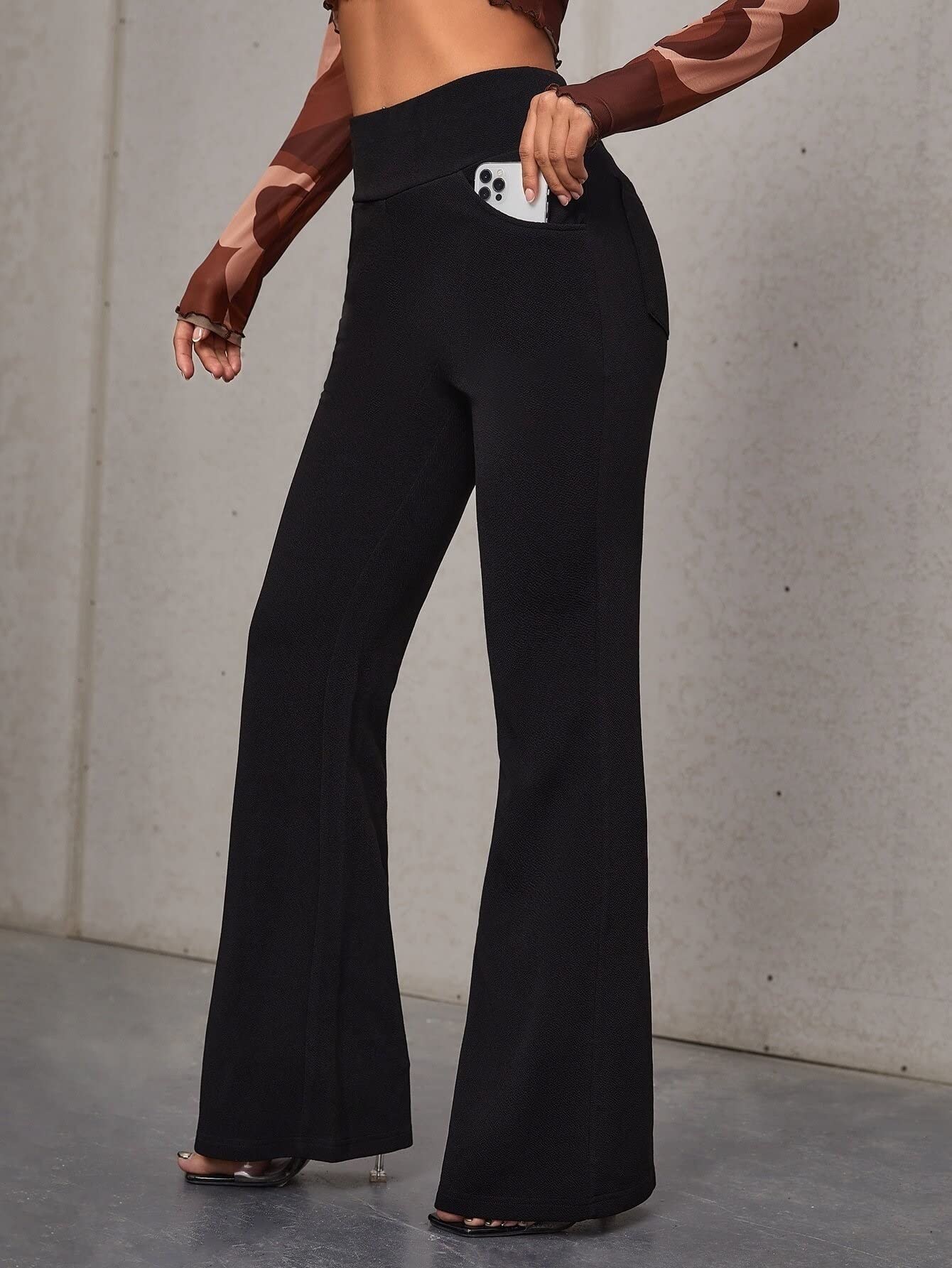 LIHANA Womens Summer Casual Pants High Waist Slant Pocket Leg Pants for Business Work Holiday