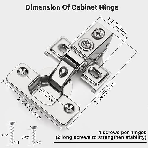 Miniatura 3 de Vervida Paquete de 2 bisagras de gabinete, bisagras de cierre suave para bisagras de puerta de gabinete de cocina superpuestas de 12 pulgada, ángulo