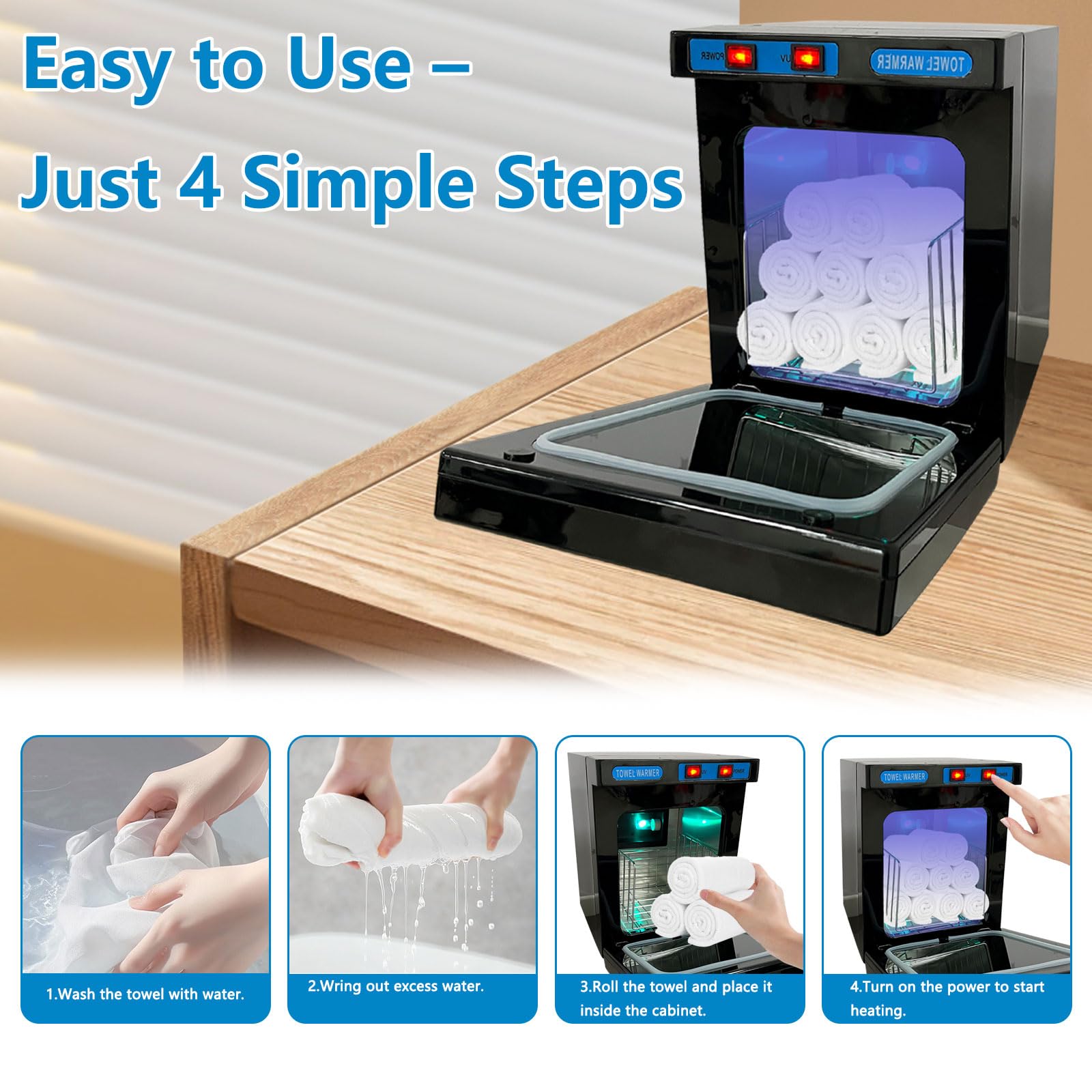 Scaldasalviette, armadietto caldo da 5 l, con sterilizzatore UV, riscaldamento a 360° e riscaldamento rapido, facile da usare per bellezza, salone, spa e uso domestico
