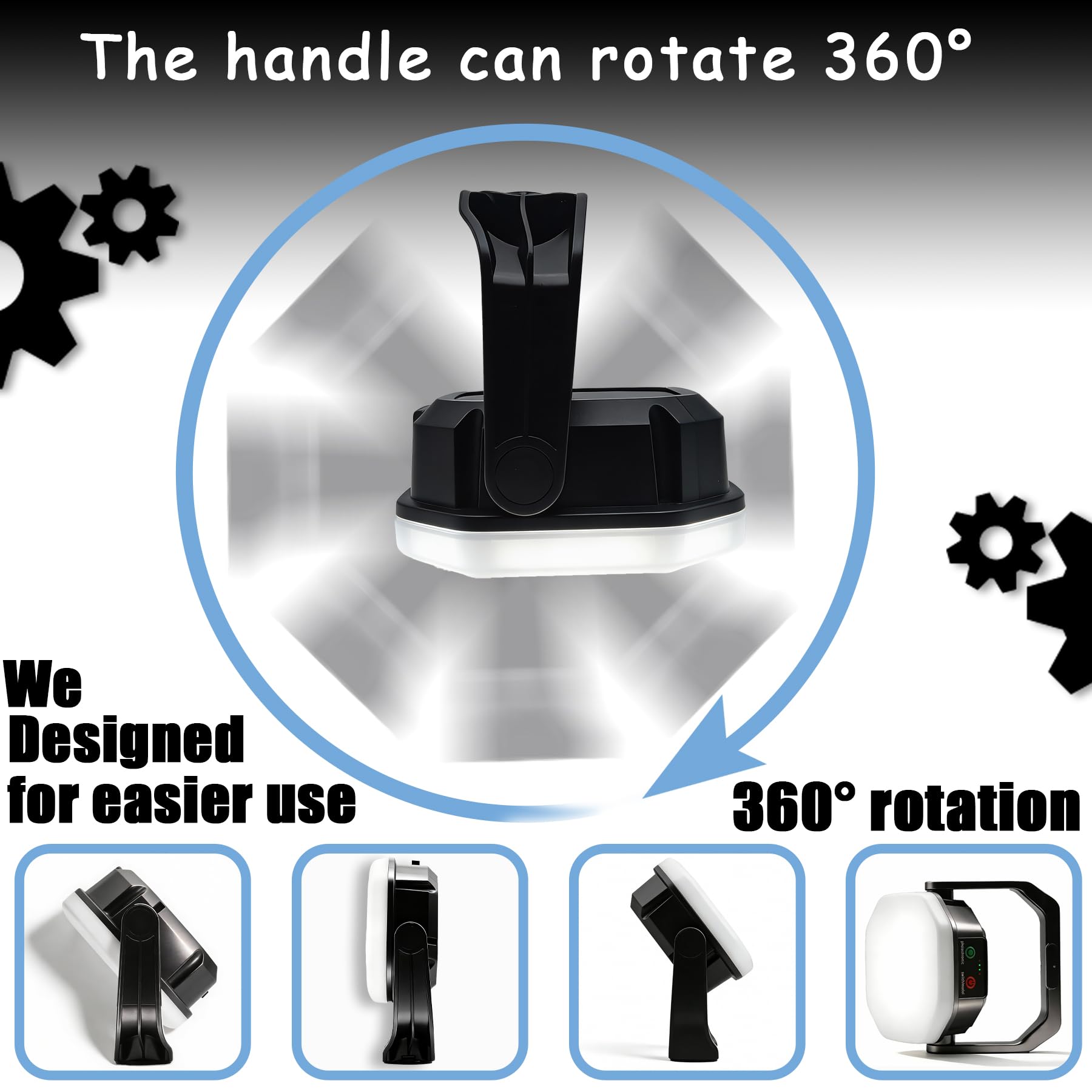RadiantFlux Lanterna da campeggio a LED solare, sensazione estetica meccanica, luce impermeabile per tenda con 3 modalità di illuminazione, 6600 mAh, 10 ore essenziali da campeggio, torcia portatile
