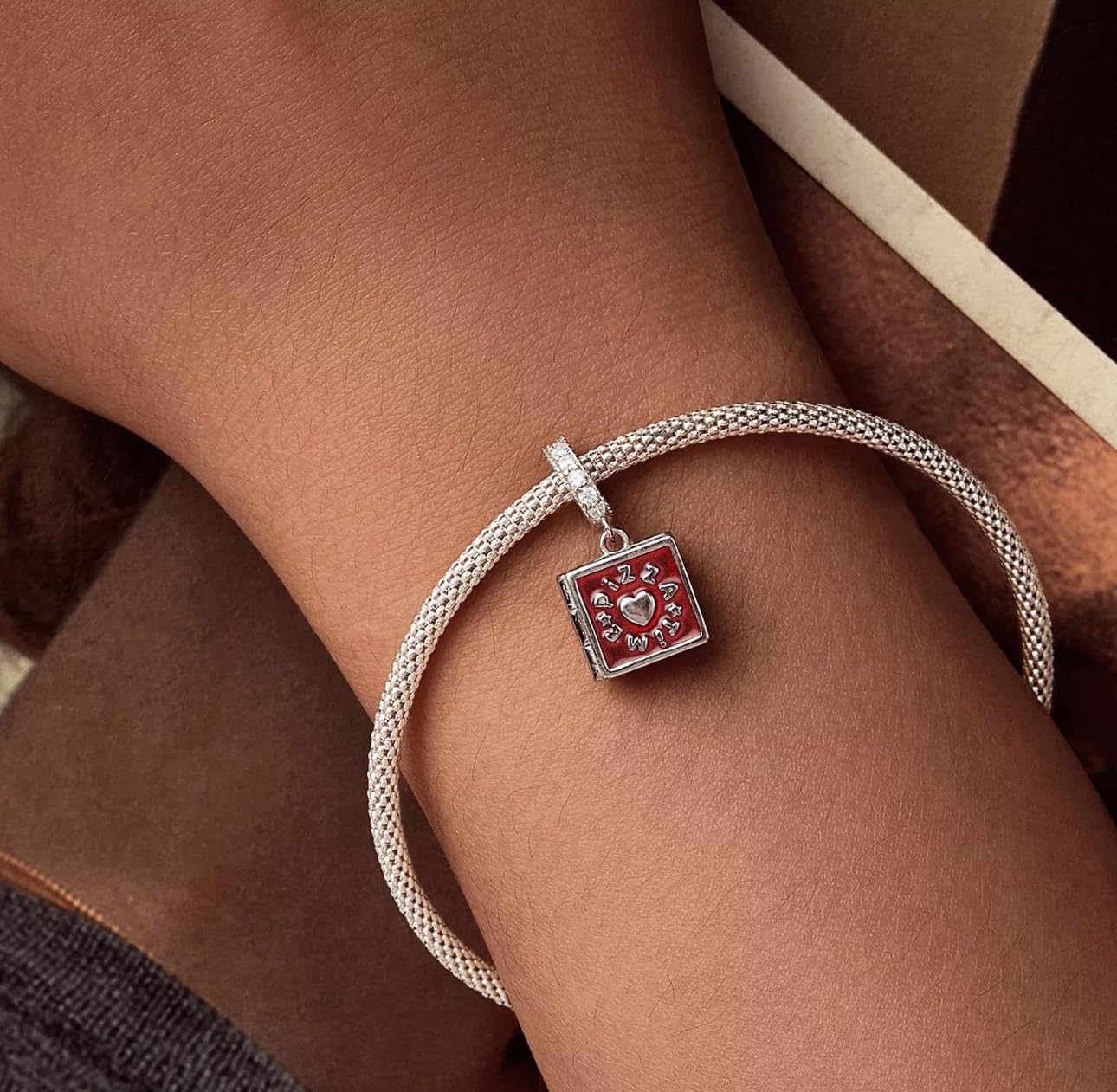 Charm-Anhänger „I Love Pizza“ echtem 925er Sterlingsilber, kompatibel Armband