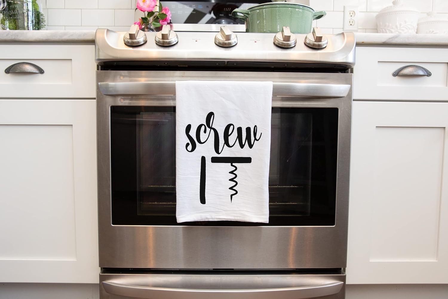 Handmade Funny Kitchen Towel Set - 100% Cotton Funny Hand Bar Towels for Wine Lovers - 28x28 Inch Perfect for Hostess Housewarming Christmas Mother’s Day Birthday Gift (Screw & My Workout)