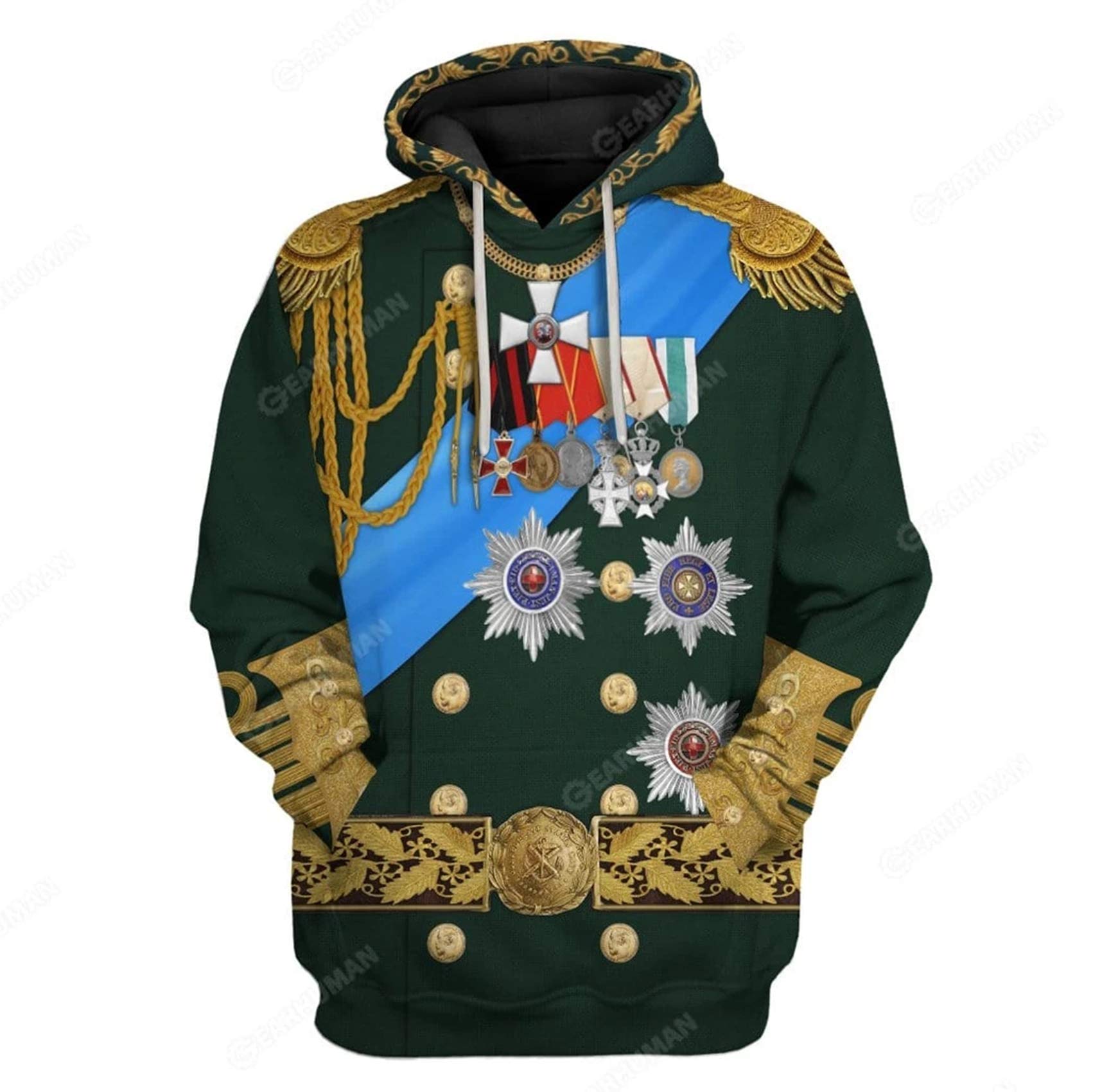 Historical Hoodie Revolutionary War Uniform Costume 3D Printed Army Jacket Halloween Costume - - Large