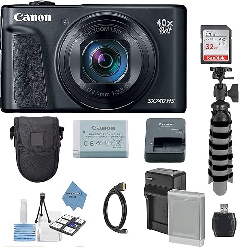Miniatura 1 de Canon PowerShot SX740 HS Wi-Fi 4K Cámara digital (negro) con tarjeta de 32GB + batería y cargador + funda + trípode + kit de tela TopKnotch