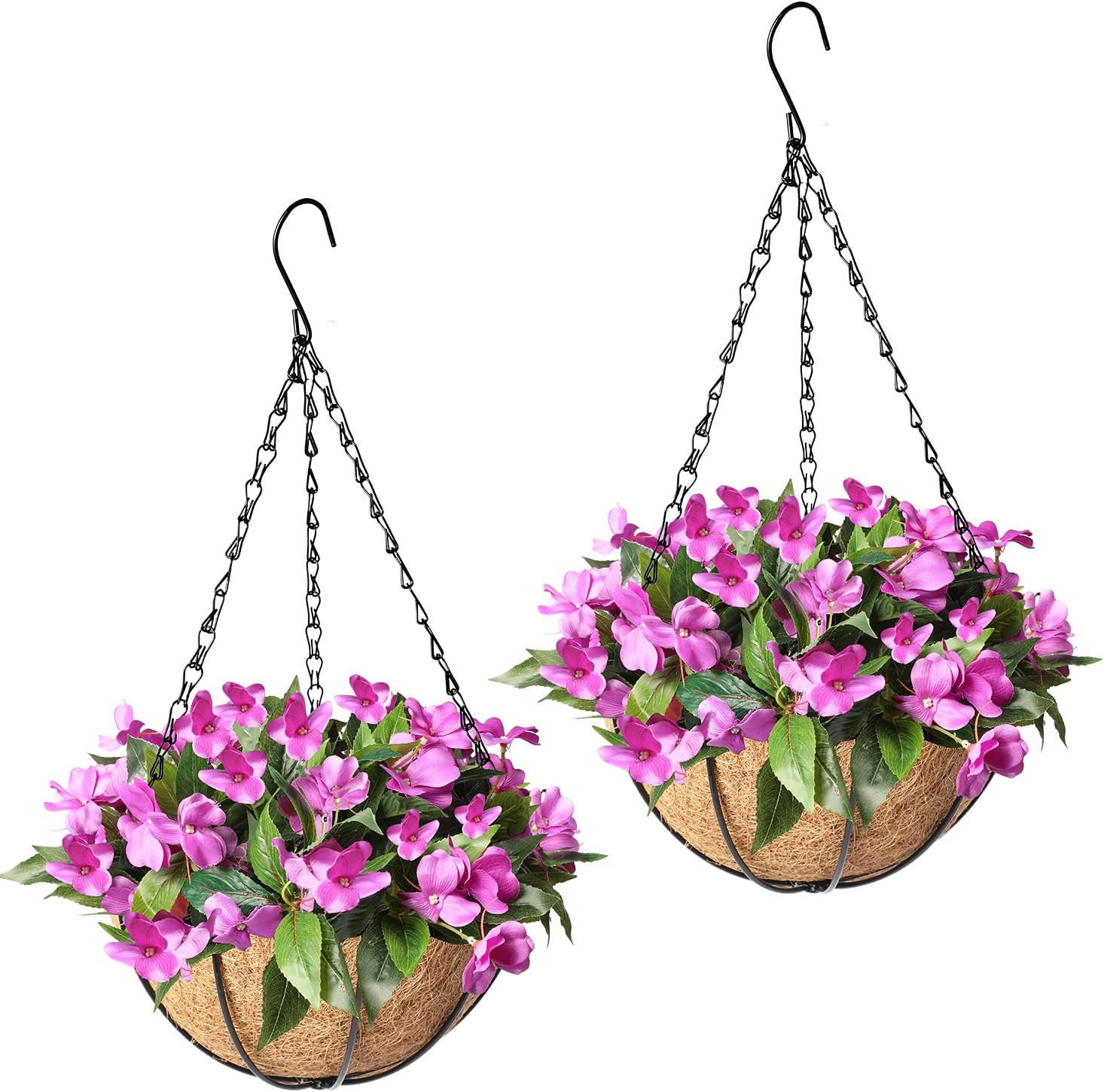 Artificial Hanging Basket with Flowers,2 Pack Faux