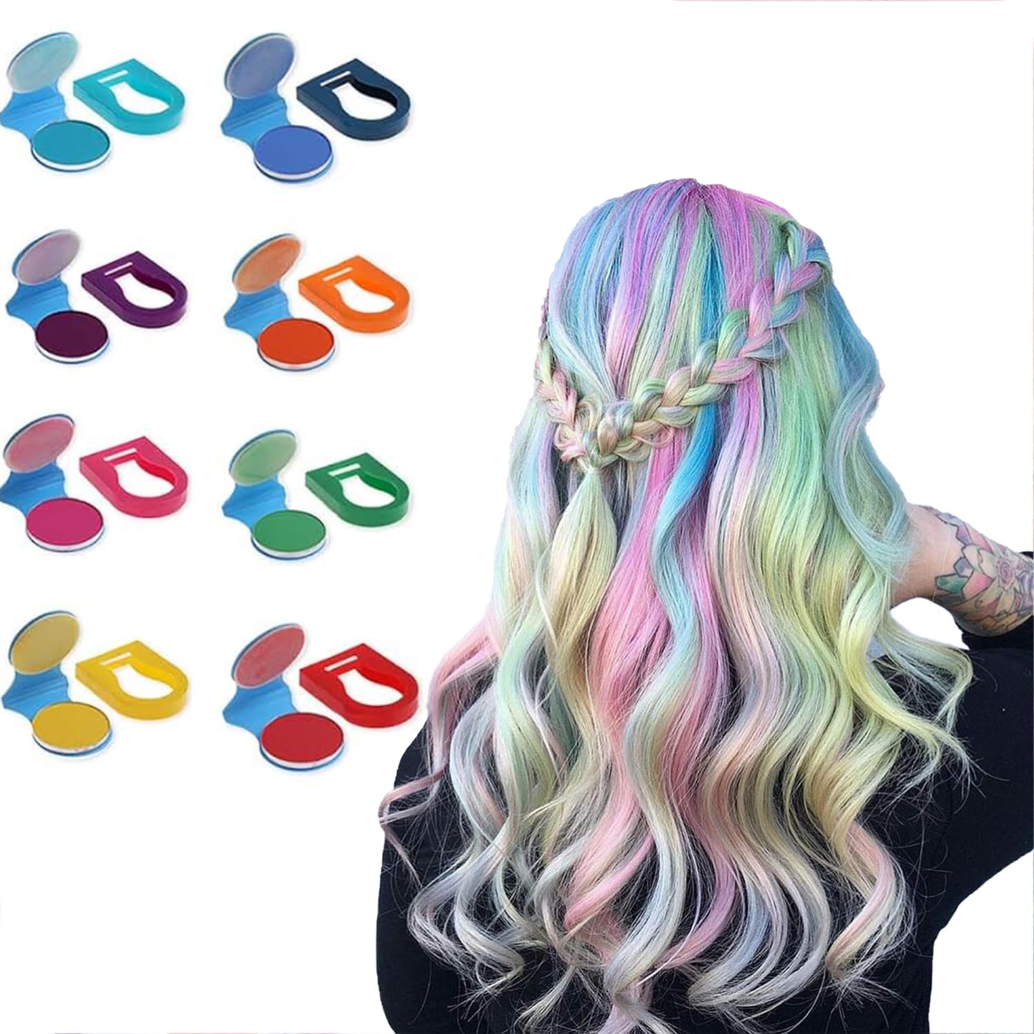 Gloryit 8 piezas de Tizas Para el Pelo,Peine de Tiza Para el Pelo,Peine Temporal Para TeñIr El Cabello,Polvo Lavable Para TeñIr El Cabello,para Niños Regalos Navidad Fiestas Cosplay DIY Regalos