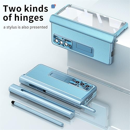 Miniatura 4 de GOUHGKH Z Fold 4 - Funda para Samsung Galaxy Z Fold 4 5G, 4 en 1, de piel de lujo, protección magnética de bisagra, soporte integrado para S Pen y