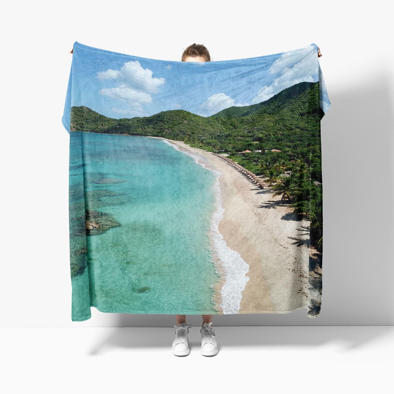 Plaid Couverture Polaire Flanelle, Jeté de Canapé 180x200 cm OcéAn des Montagnes Vertes Couverture lit 2 Personnes, Couverture Grand Chaud et Doux en Flanelle pour Toutes Les Saisons, Paysage Naturel