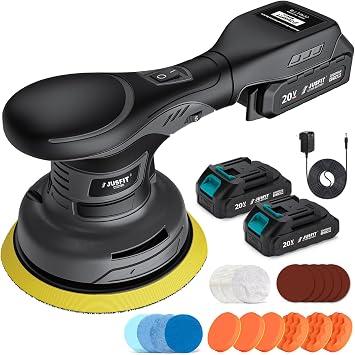 Cordless Car Buffer Polisher Kit, 20V, w/ 2X 2.0Ah & Charger