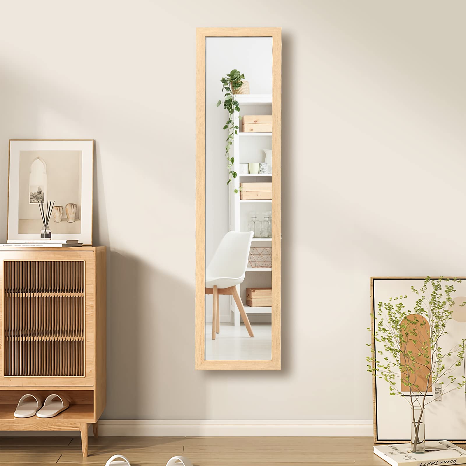 GIANTEX Miroir sur Pied Miroir Mural, Miroir Design 2 en 1 avec Cadre en Bois, pour Salon, Chambre, Couloir, 37 x 155 cm, HD (Naturel)