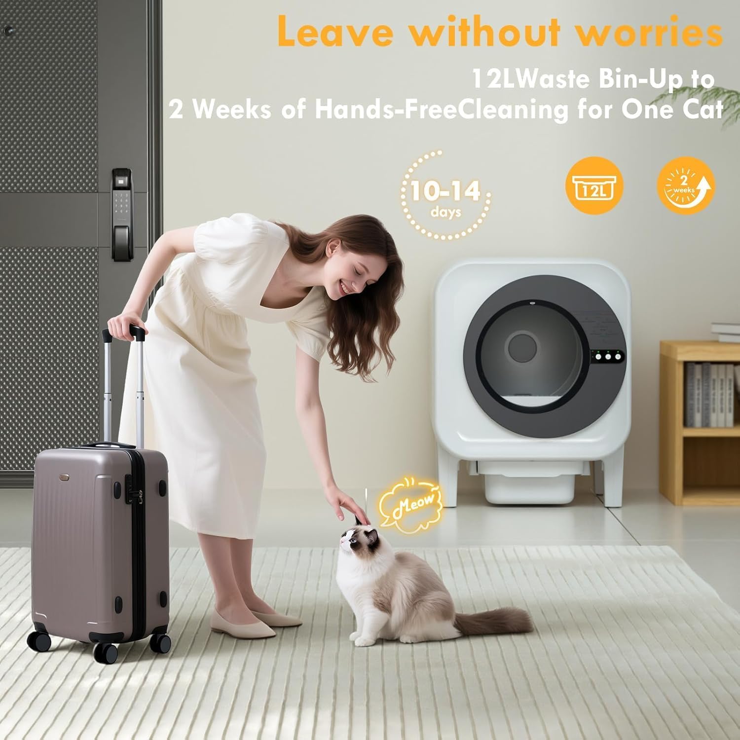 Automatic Cat Litter Box, Self Cleaning Litter Box with App Control, 75L Large Capacity for Multi-Cat Homes, Infrared & Weight Sensors, Odor Eliminator, 20 Trash Bags, Black