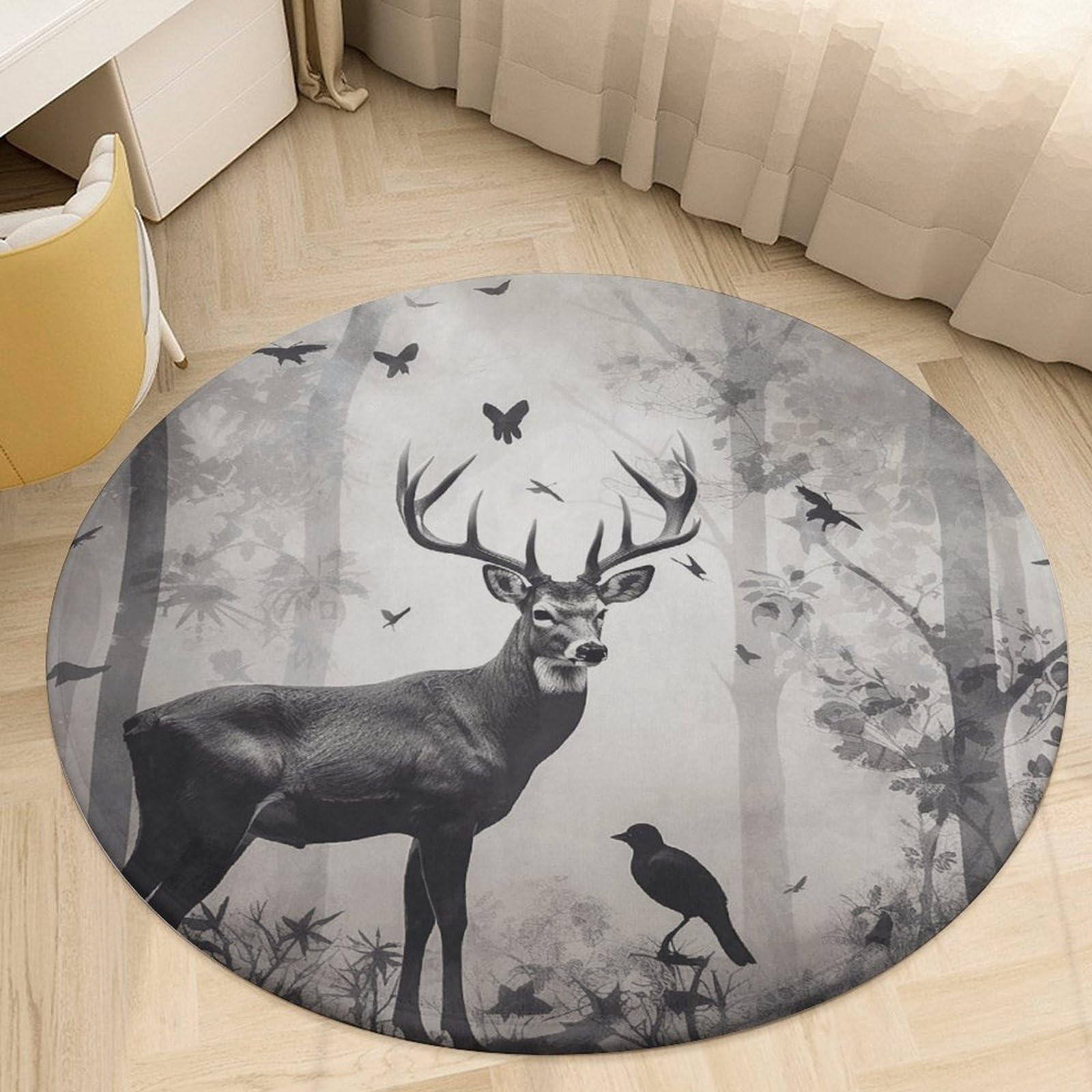 Tapis rond velours corail antidérapant avec motif silhouette de chasse pour salle de bain
