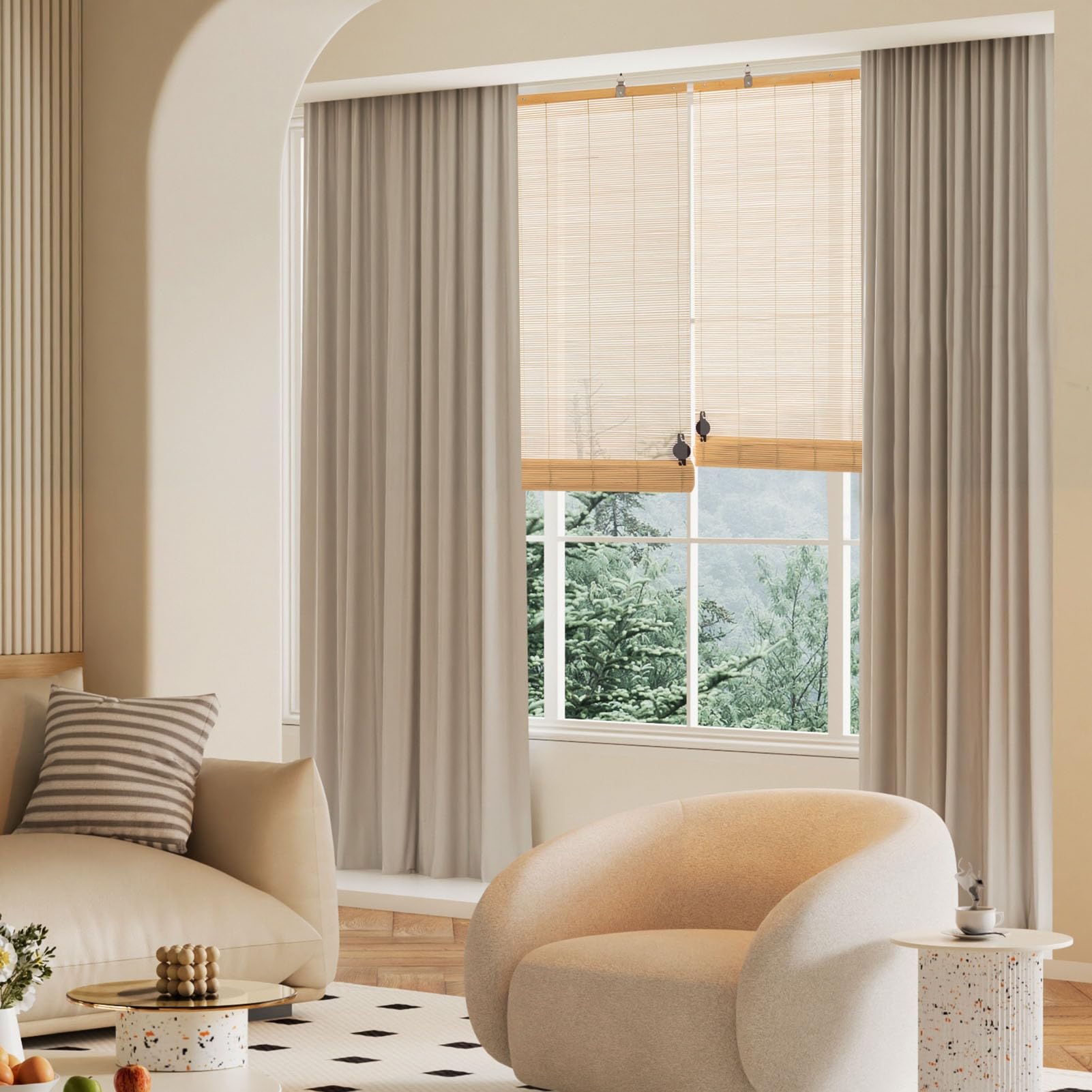 Bambusrollo - Innenrollo Holzrollo für Fenster/Türen, Sonnenschutz und Sichtschutz (Natur,120 x 250 cm)