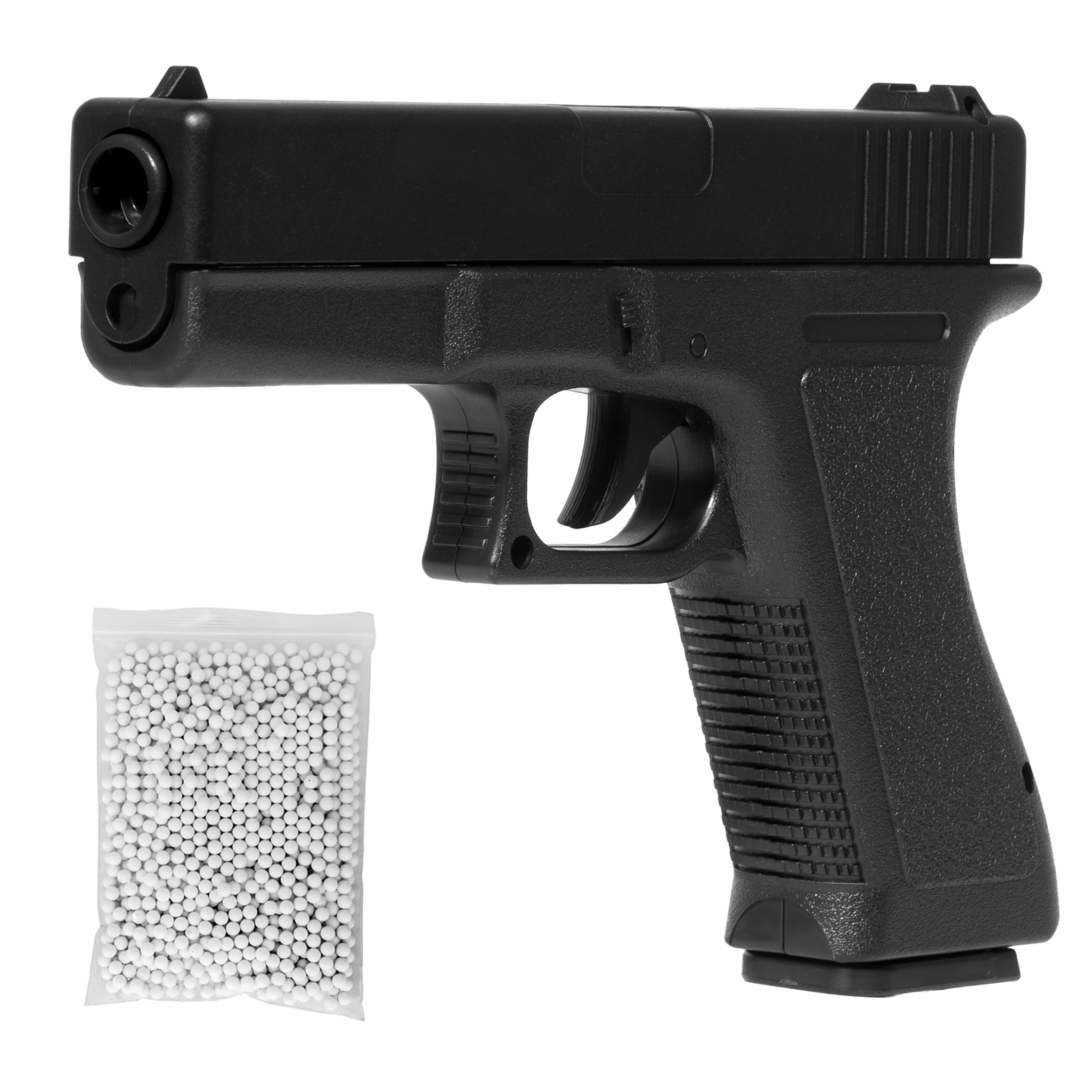 Pistola softair a molla replica Gloc k 17, POTENZA 0,9 JOULE, plastica, colpo singolo, caricatore 14 colpi, 200x137x25, 200g, 1000 pallinni inclusi nella confezione