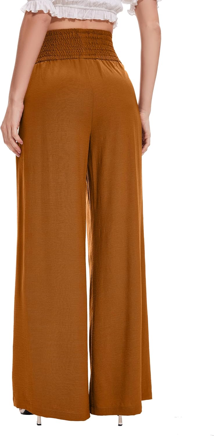 FUNYYZO Womens Palazzo Pants Elastic Waisted Pull On Beach Trousers Casual Wide Leg Long Lounge 2026 Summer Vacation - Image 6