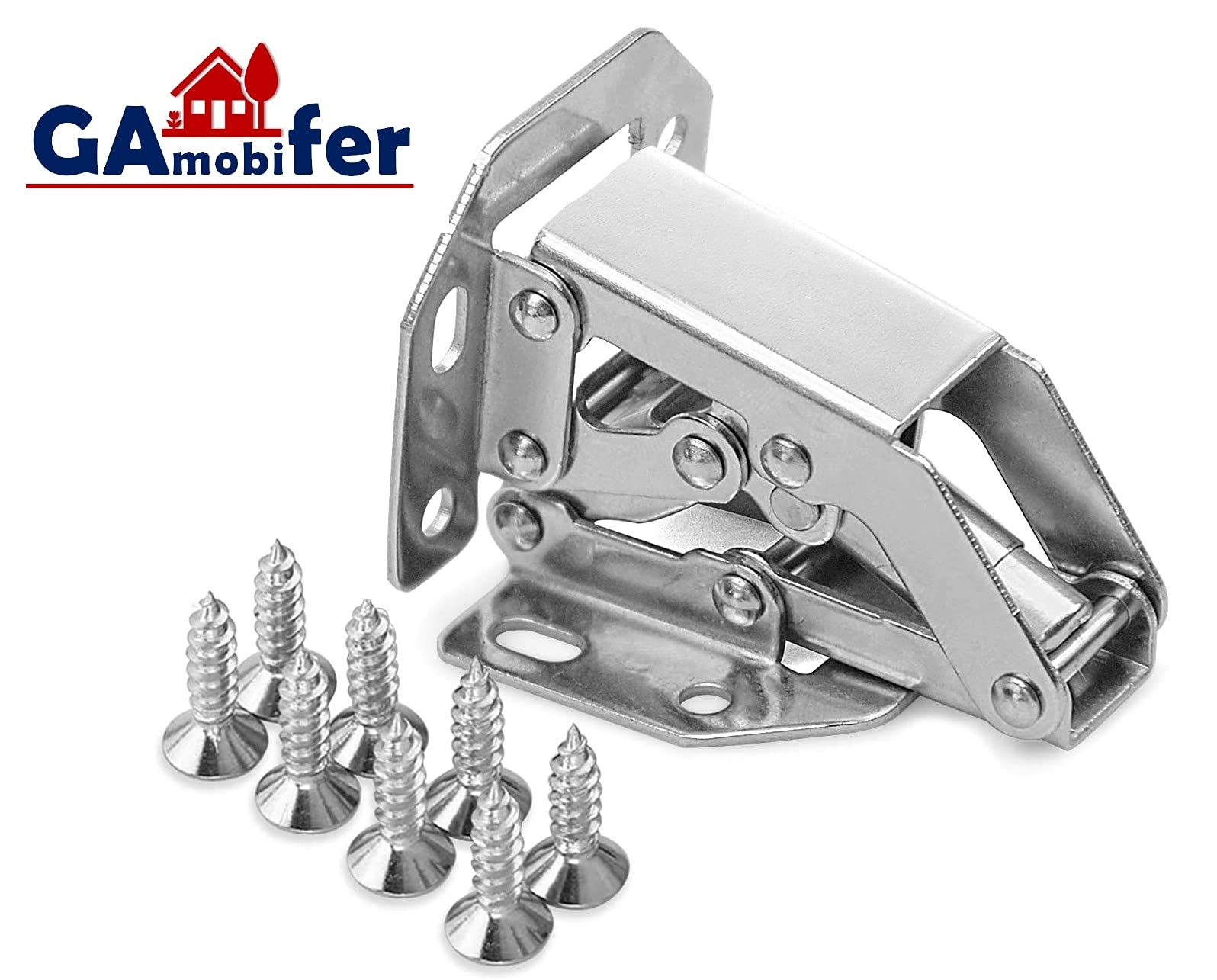 GAMOBIFER. Cerniera per Ante senza Foro Incasso. Automatica a Scatto sia in Apertura che in Chiusura, Angolo di Apertura fino a 90°. (pz 4, 105 x 44 x 25 mm)