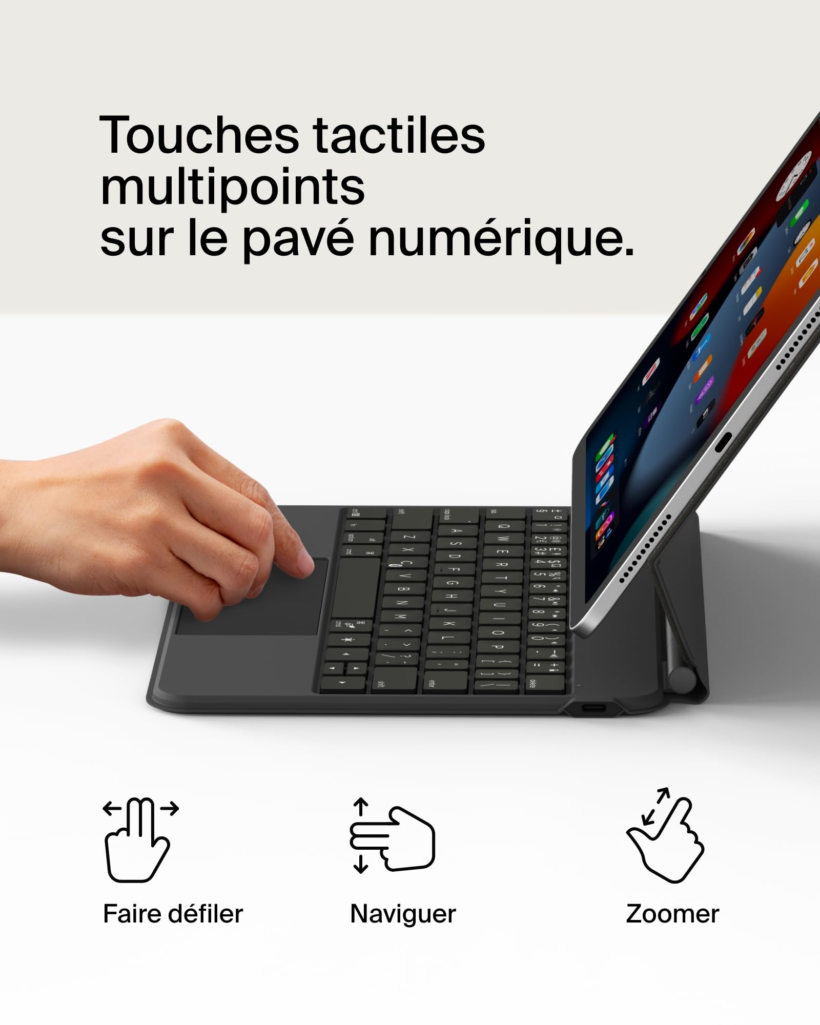 Belkin Pro Coque Clavier iPad avec support magnétique, touches Bluetooth rétroéclairées, gestes trackpad, support Apple Pencil, AZERTY, touches multimédia, pour iPad Air 11” M3/M4 et Pro 11”