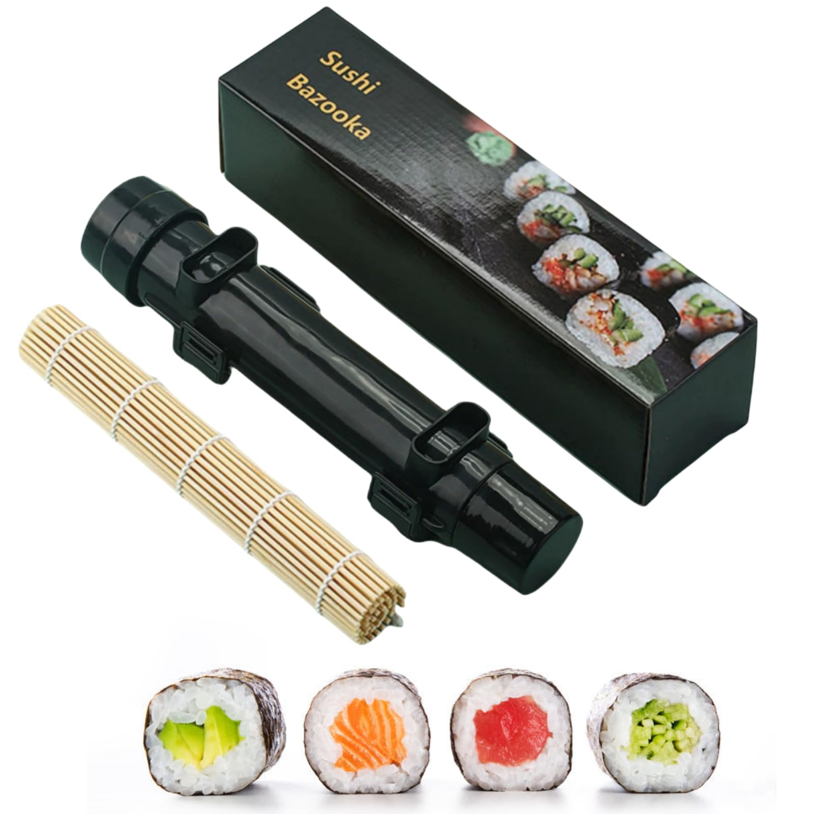 Set per la Preparazione di Sushi, 2-Piece Maker Sushi con Tappetino in Bambù, Strumento per Rullo fai da te per Principianti a Casa (Nero)