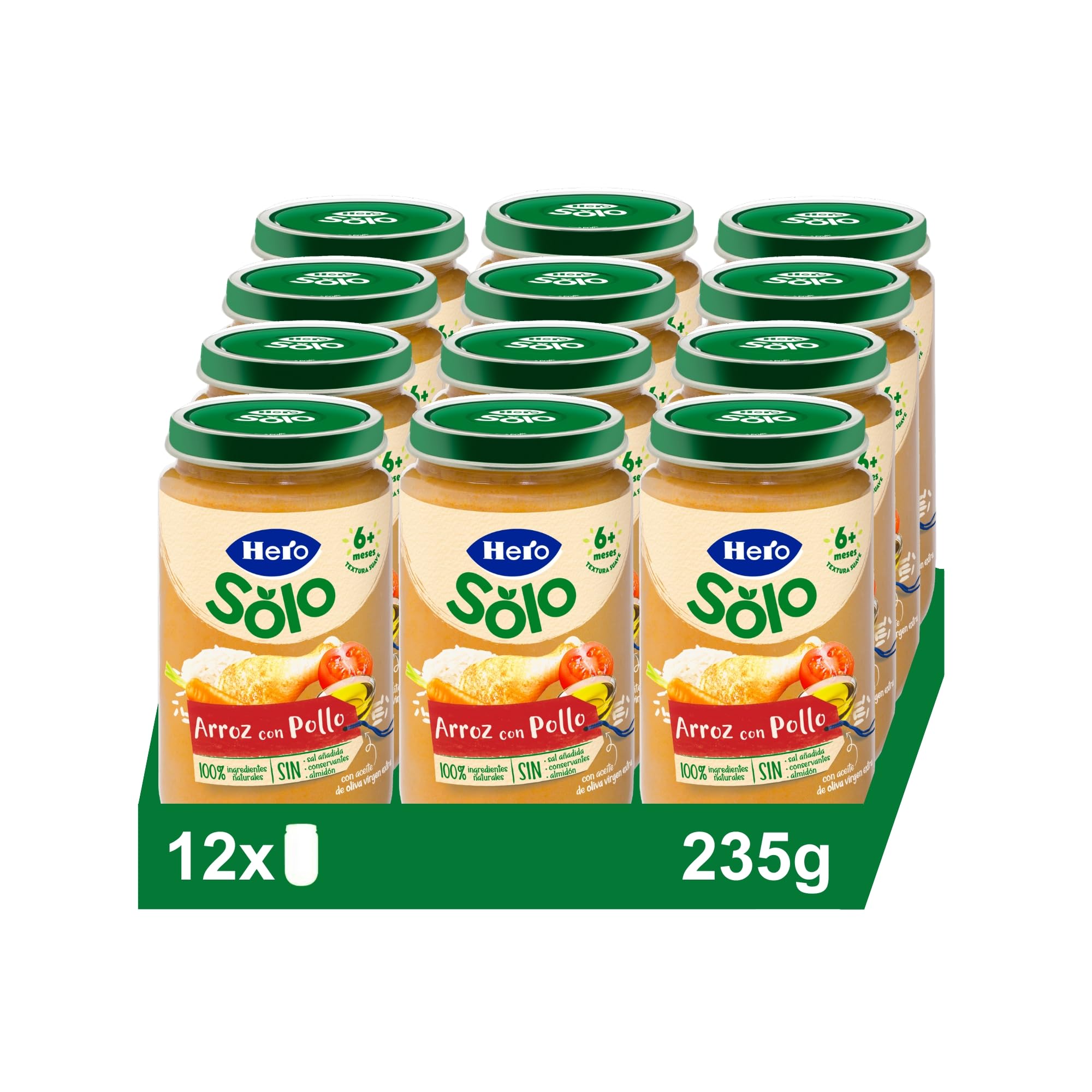 Hero Baby Tarrito Infantil Arroz y Pollo 235g 12 Pack Sin Aceite de Palma Sin Sal Añadida para Bebés desde 6 meses