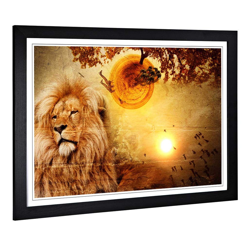 Big Box Art Framed Print of Savannah Lion Design | Wall Art Picture | Home Decor for Kitchen, Living, Dining Room, Lounge, Bedroom, Hallway, Office, Black, A2 / 24.5x18 Inch / 62x45cm